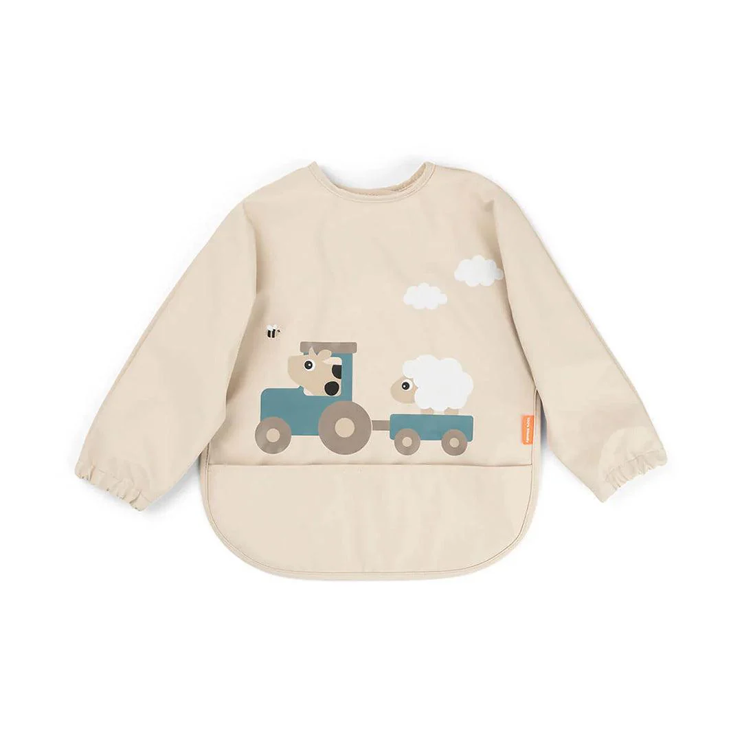 Done by Deer Sleeved Pocket Bib - Tiny Farm Sand