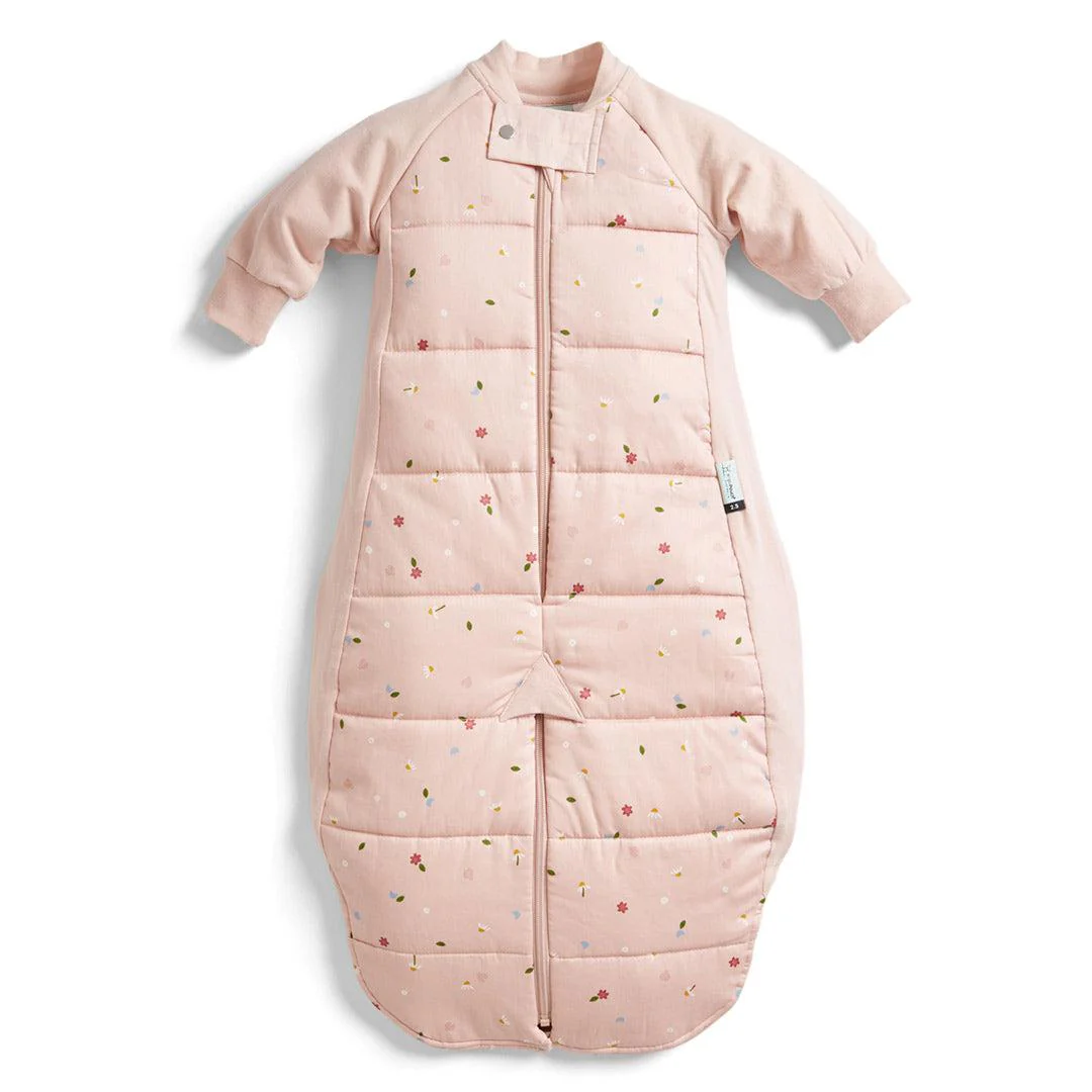 ergoPouch Organic Winter Long Sleeved 2 in 1 Sleeping Suit Bag - 2.5 TOG - Pink Daisies - Image 3