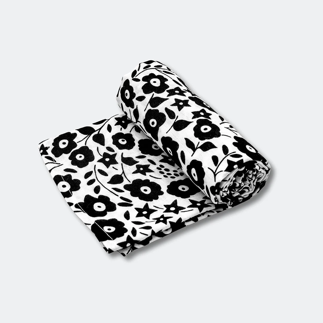 Etta Loves x LIBERTY Sensory XL 'Fairford Shadow' Muslin Swaddle - Black & White