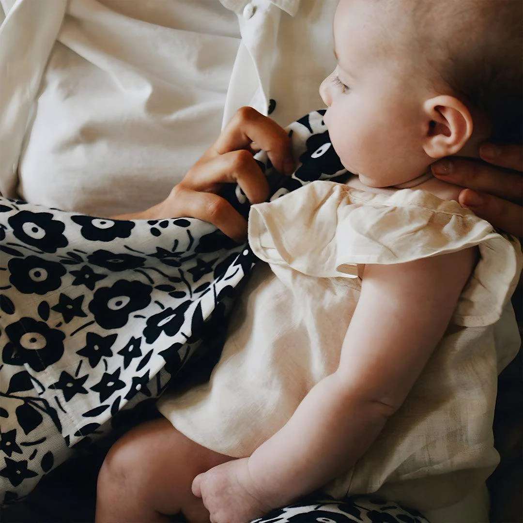 Etta Loves x LIBERTY Sensory XL 'Fairford Shadow' Muslin Swaddle - Black & White - Image 5