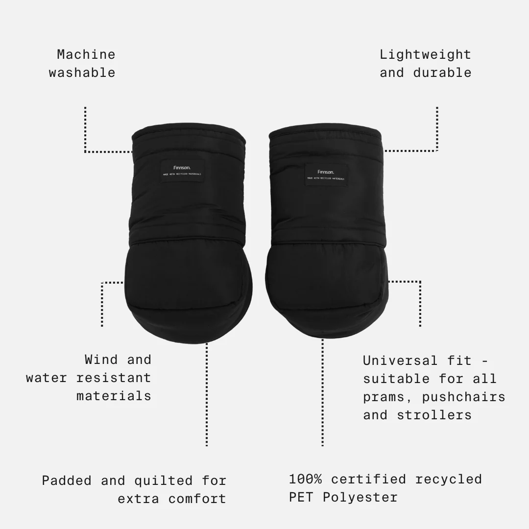 Finnson Astrid Eco Universal Stroller Mittens - Black - Image 3
