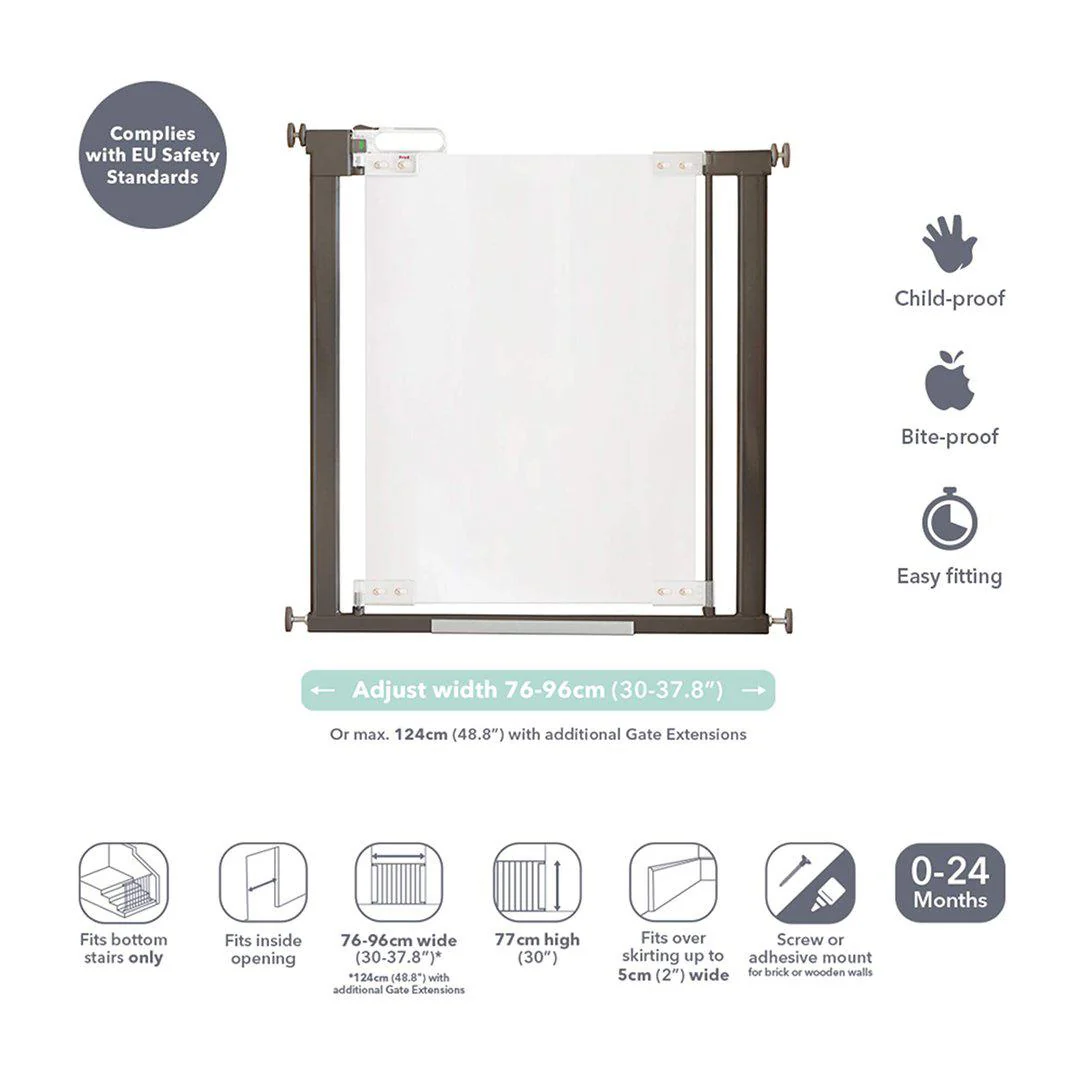 Fred Pressure Fit Stairgate - Clear Acrylic Panel/Dark Grey Fittings - Image 6