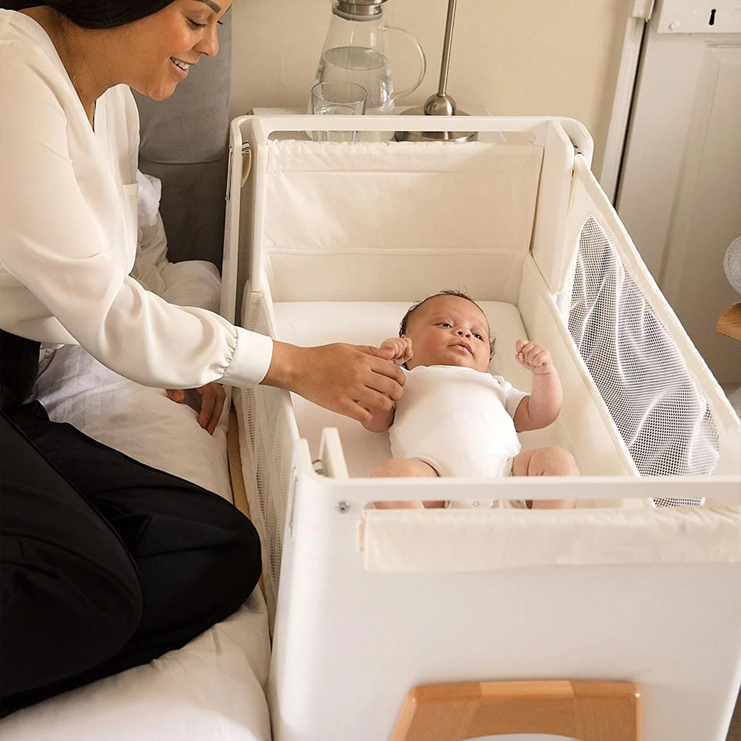 Gaia Baby Hera Cot Bed + Bedside Crib Two Piece Bundle - Scandi-White + Natural - Image 2