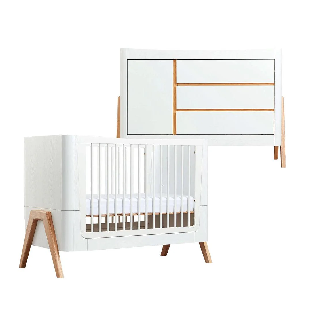 Gaia Baby Hera Cot Bed + Dresser Two Piece Bundle - 	Scandi-White + Natural