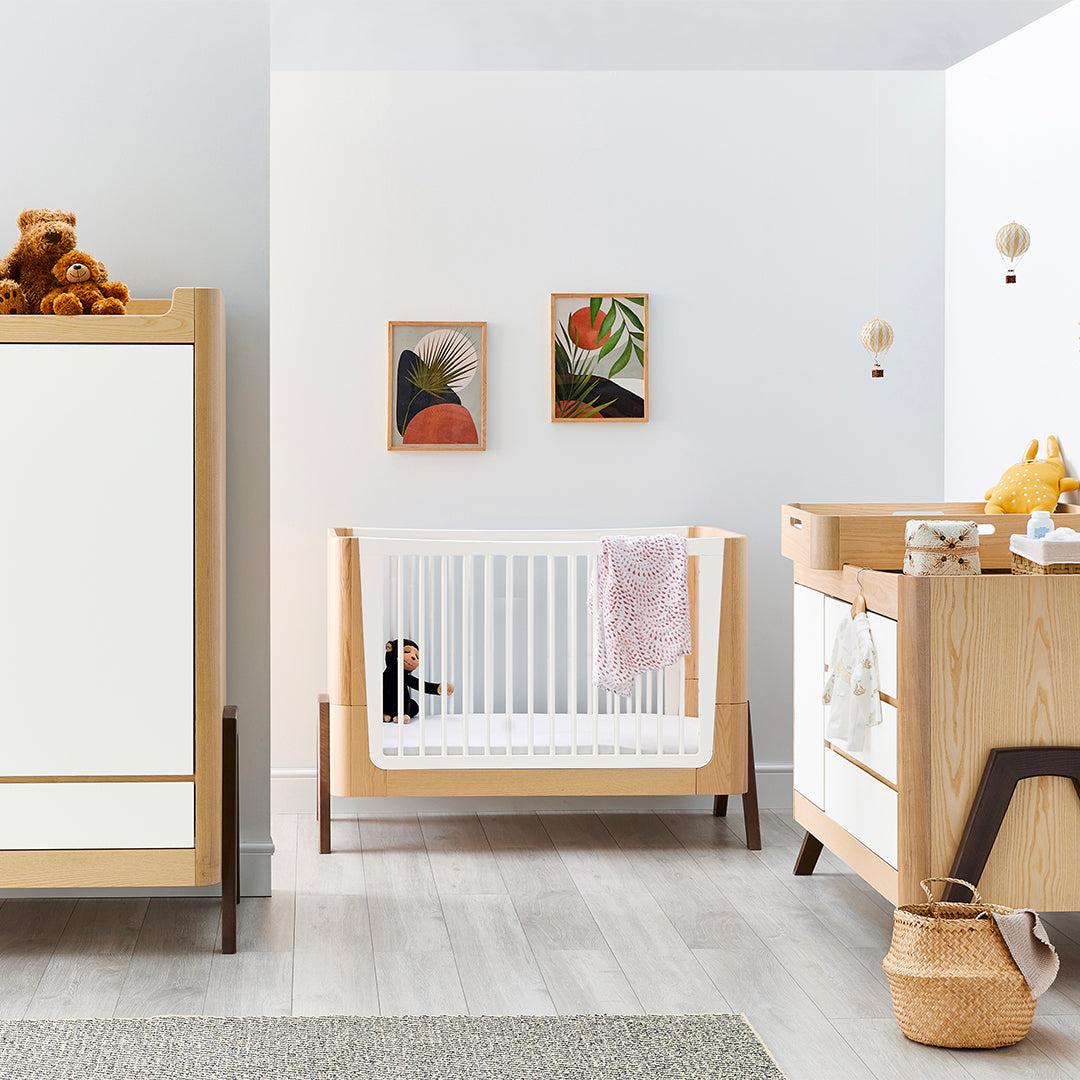 Gaia Baby Hera Cot Bed + Dresser + Wardrobe Three Piece Bundle - Natural + Walnut - Image 3