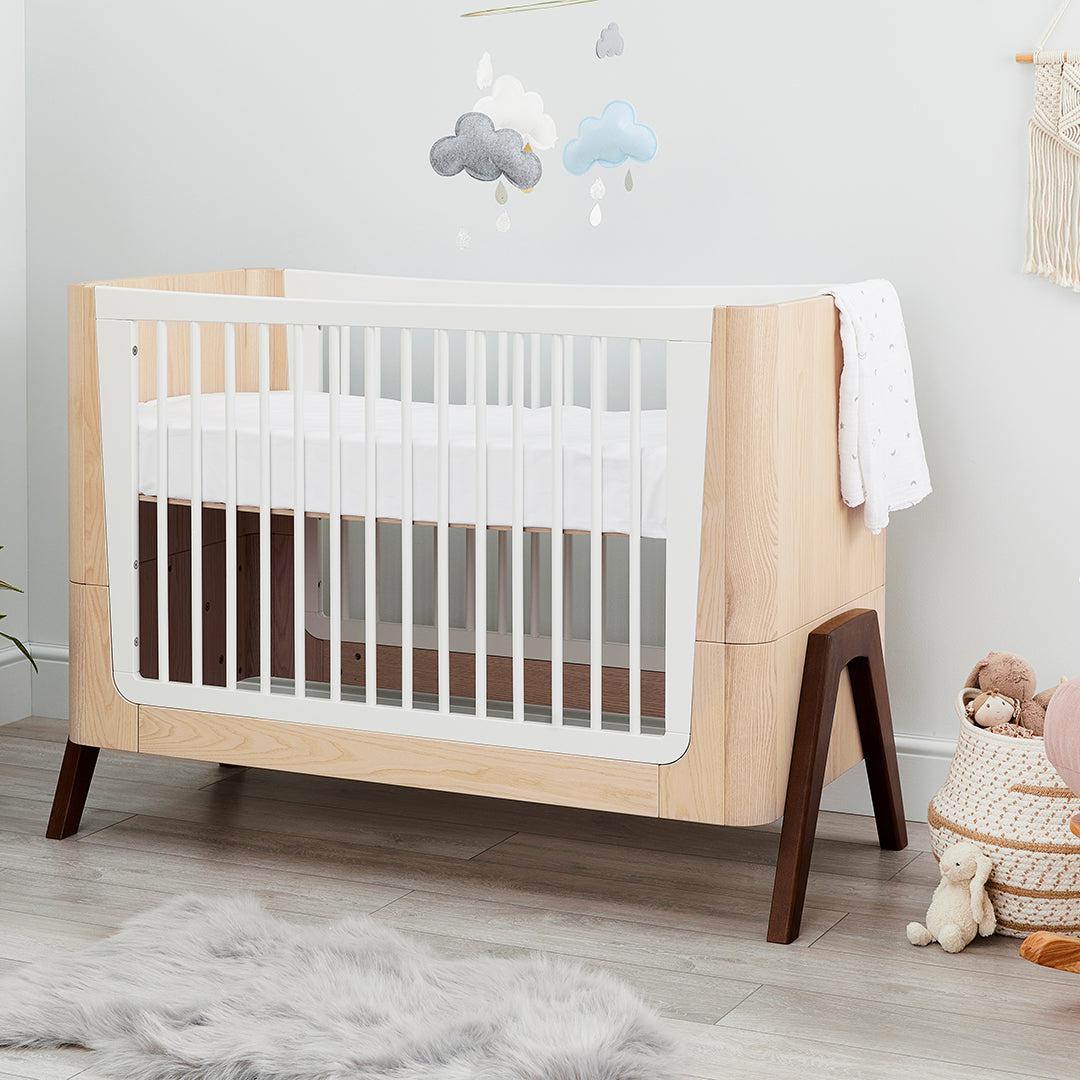 Gaia Baby Hera Cot Bed + Dresser + Wardrobe Three Piece Bundle - Natural + Walnut - Image 4