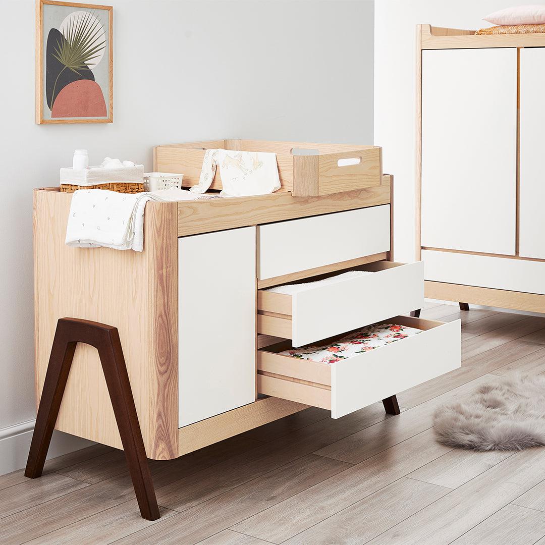 Gaia Baby Hera Cot Bed + Dresser + Wardrobe Three Piece Bundle - Natural + Walnut - Image 5