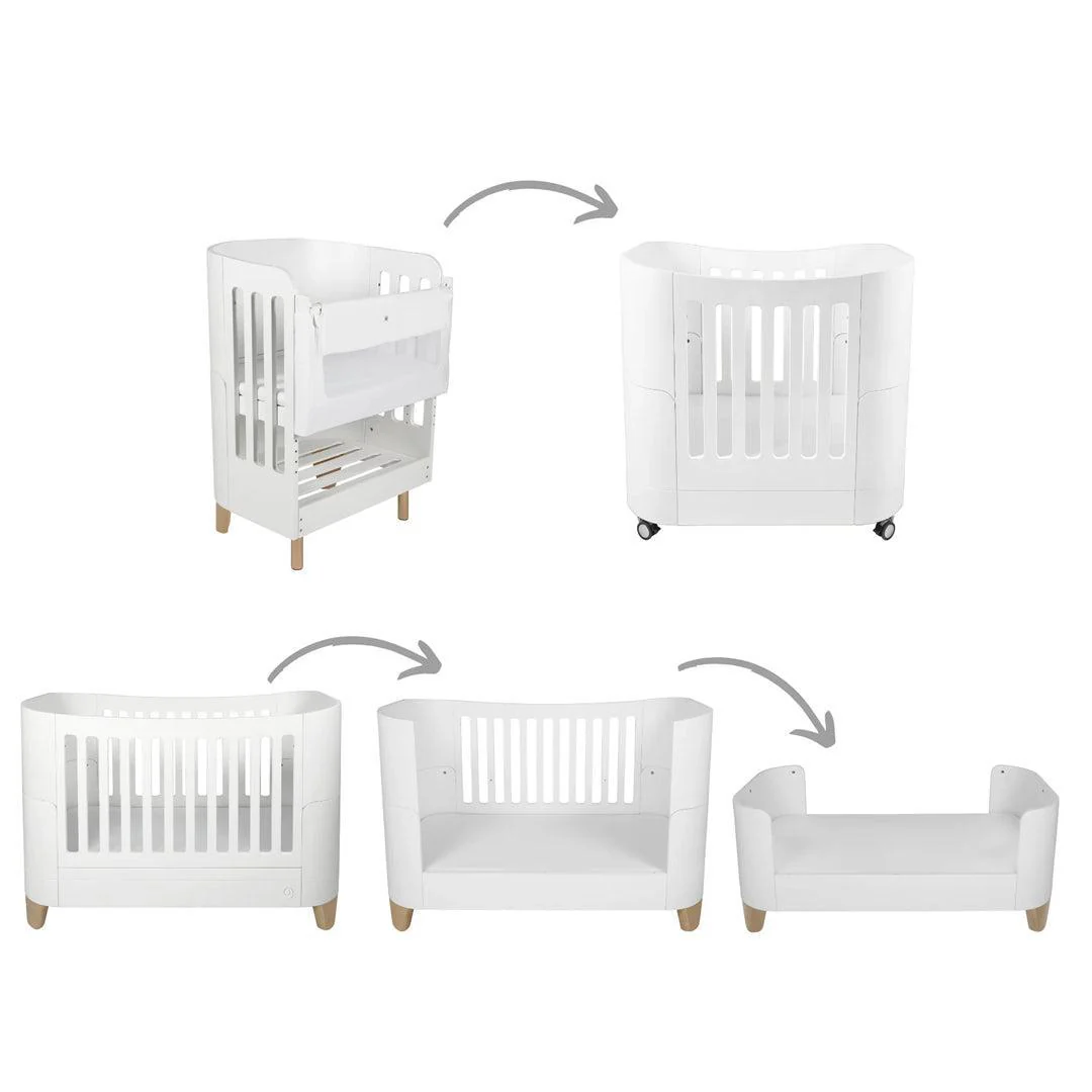 Gaia Baby Serena "All-In-One" Includes Bedside (Incl Bedside mattress), Mini Cot & Cot Bed - White / Natural