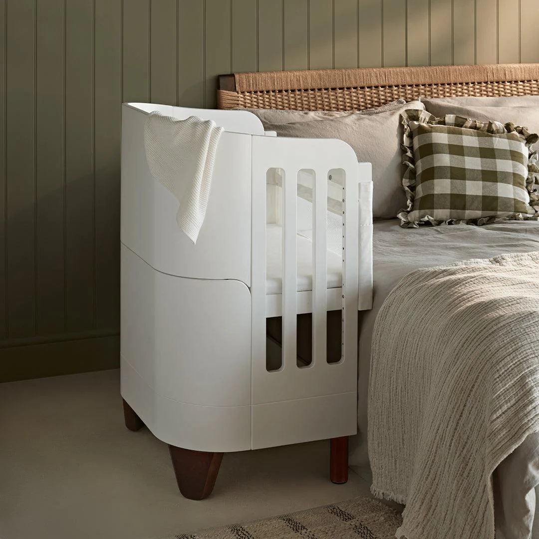 Gaia Baby Serena Cot Bed + Bedside Crib - Includes Bedside mattress - White / Walnut - Image 3