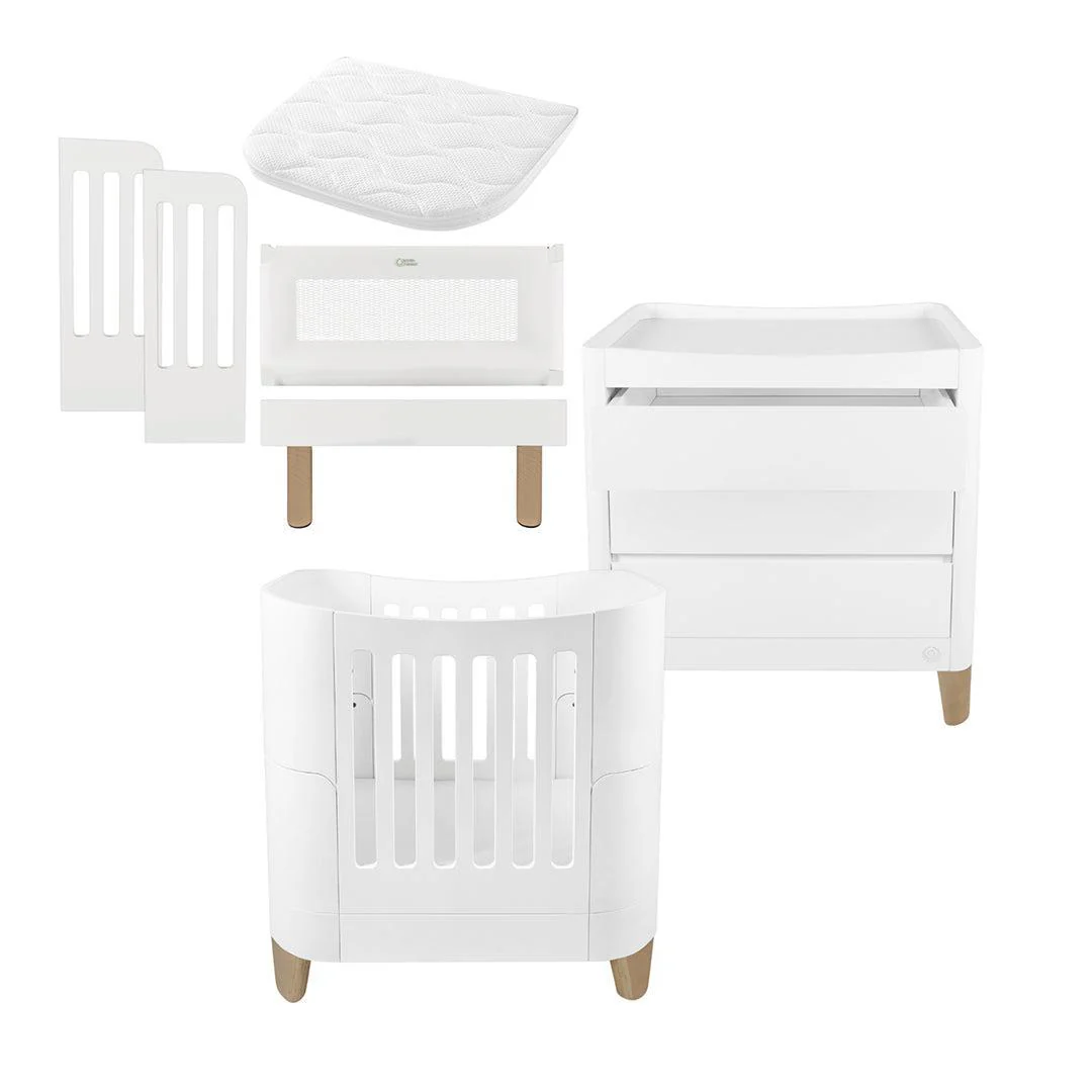 Gaia Baby Serena Mini Cot + Bedside Crib Set (Incl Bedside mattress) Mini Cot and Dresser - White / Natural