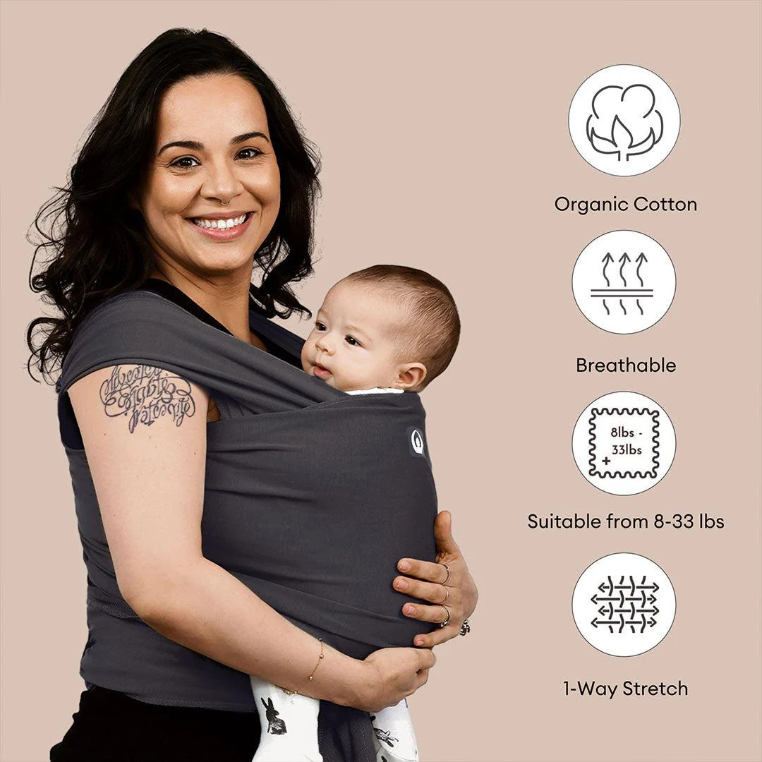 Gaia Stretchy Baby Wrap Carrier - Organic Cotton - Graphite - Image 5