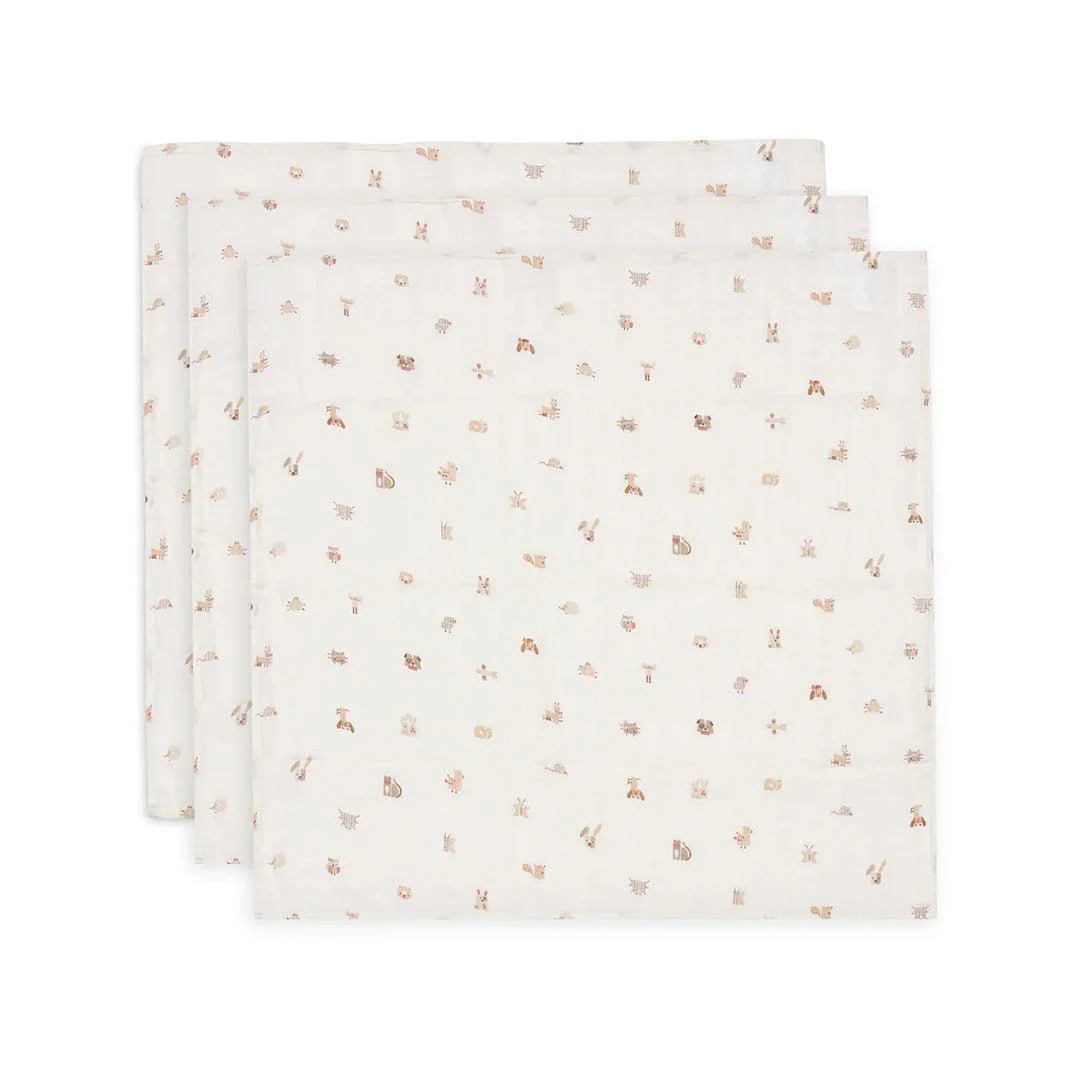 Jollein 3 Pack Muslin Cloth 70x70cm - Animal Friends