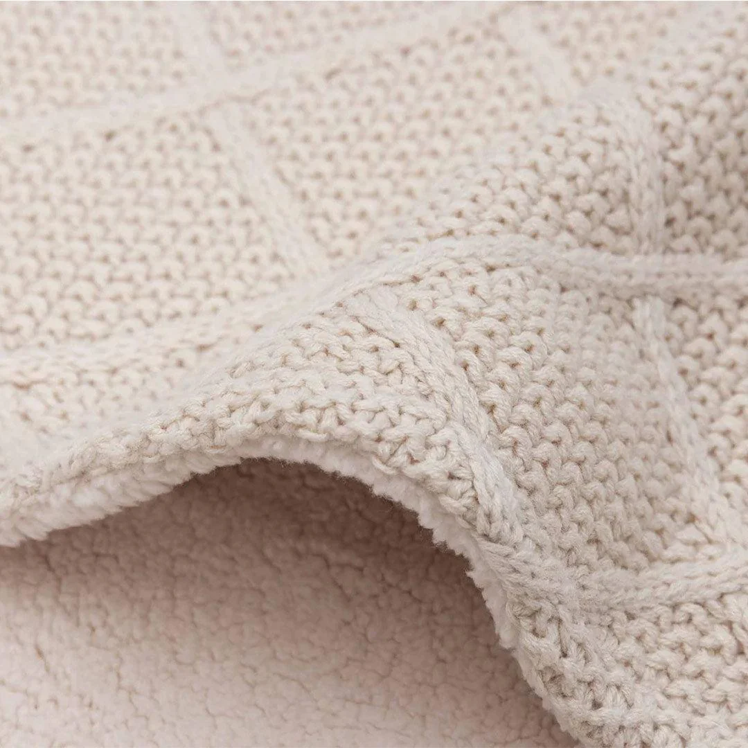 Jollein Check Knit Fleece Blanket - Oatmeal/Teddy - Image 6