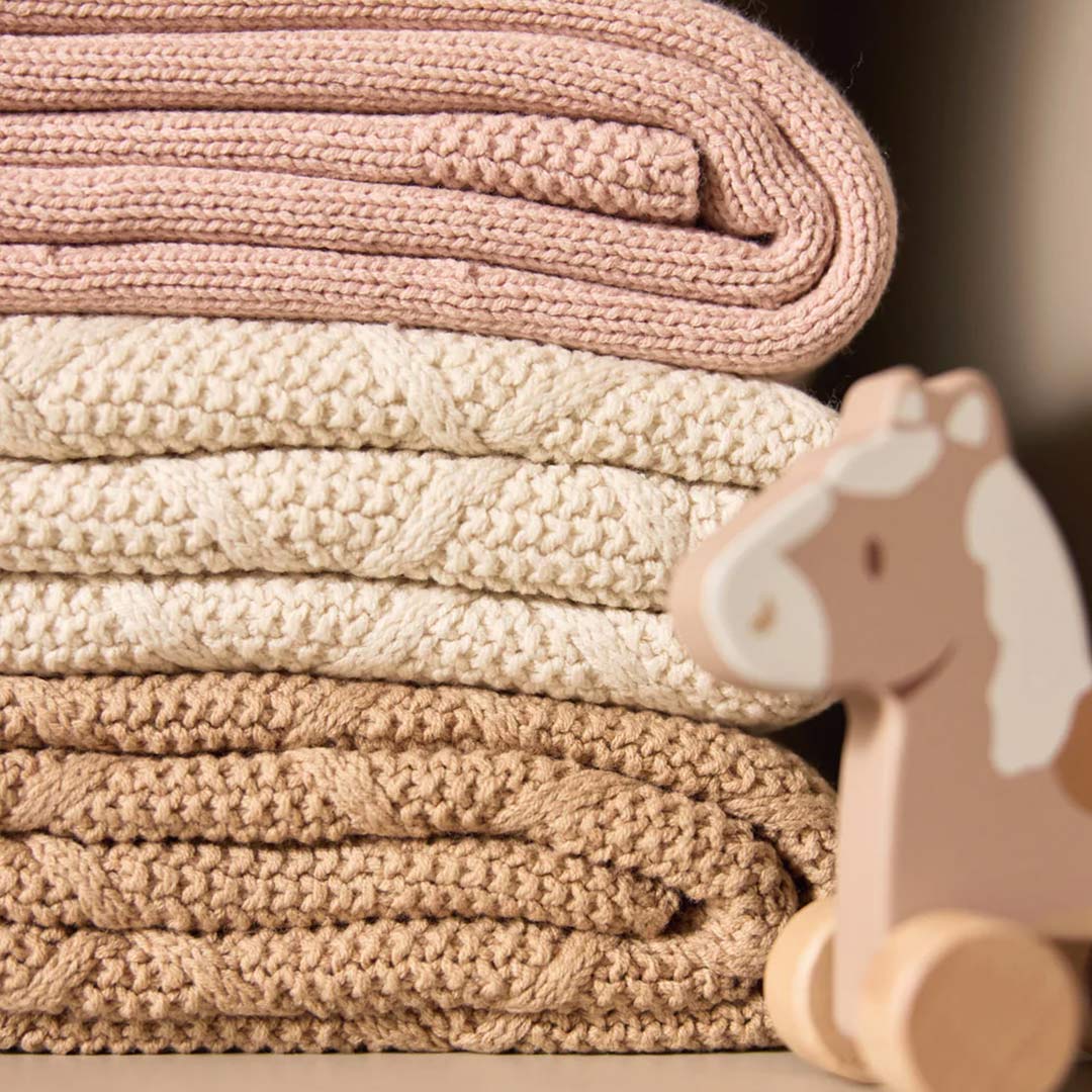Jollein Check Knit Fleece Blanket - Oatmeal/Teddy - Image 7