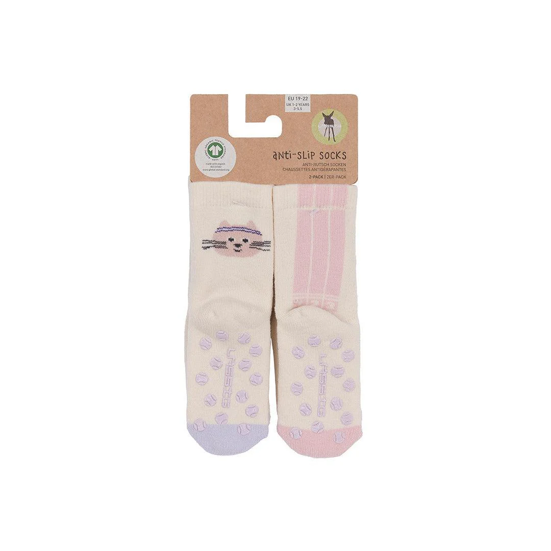 Lassig Anti-Slip Socks GOTS 2pcs - Cat - Lilac