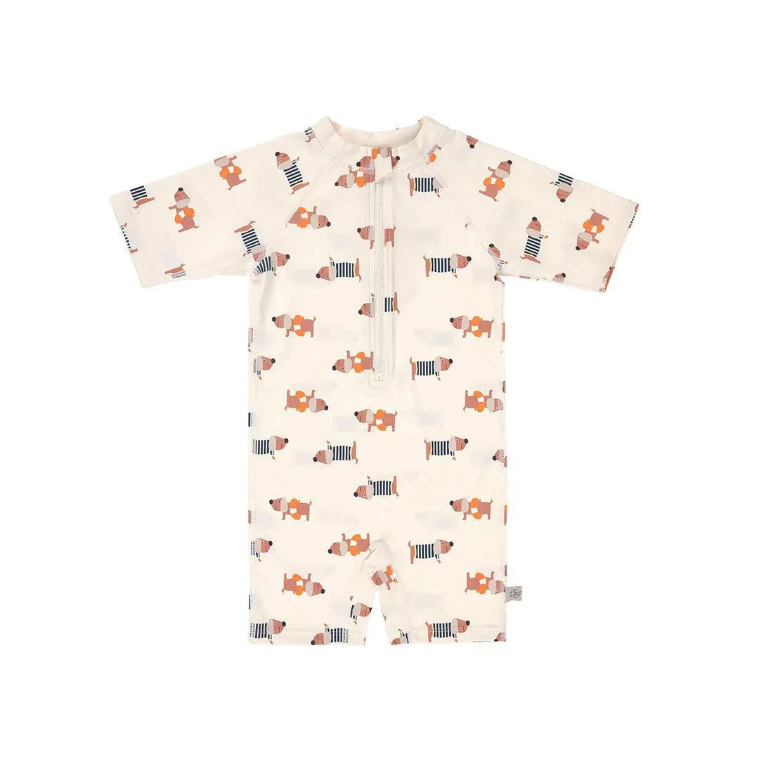 Lassig Short Sleeve Sunsuit - Beach Dog - Orange/Dark Sea