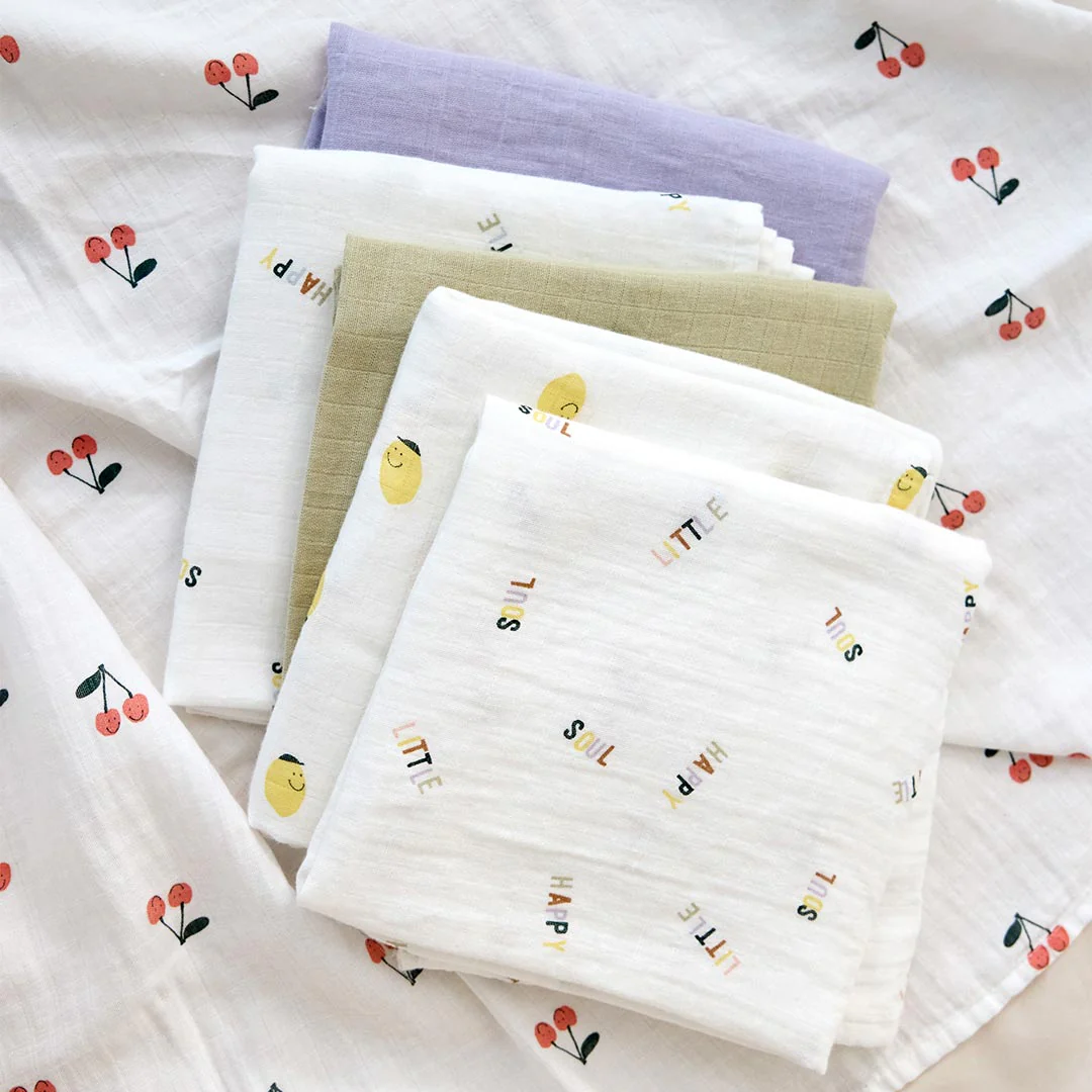 Lassig Swaddle & Burp Blanket - Happy Fruits - Cherry - Image 3