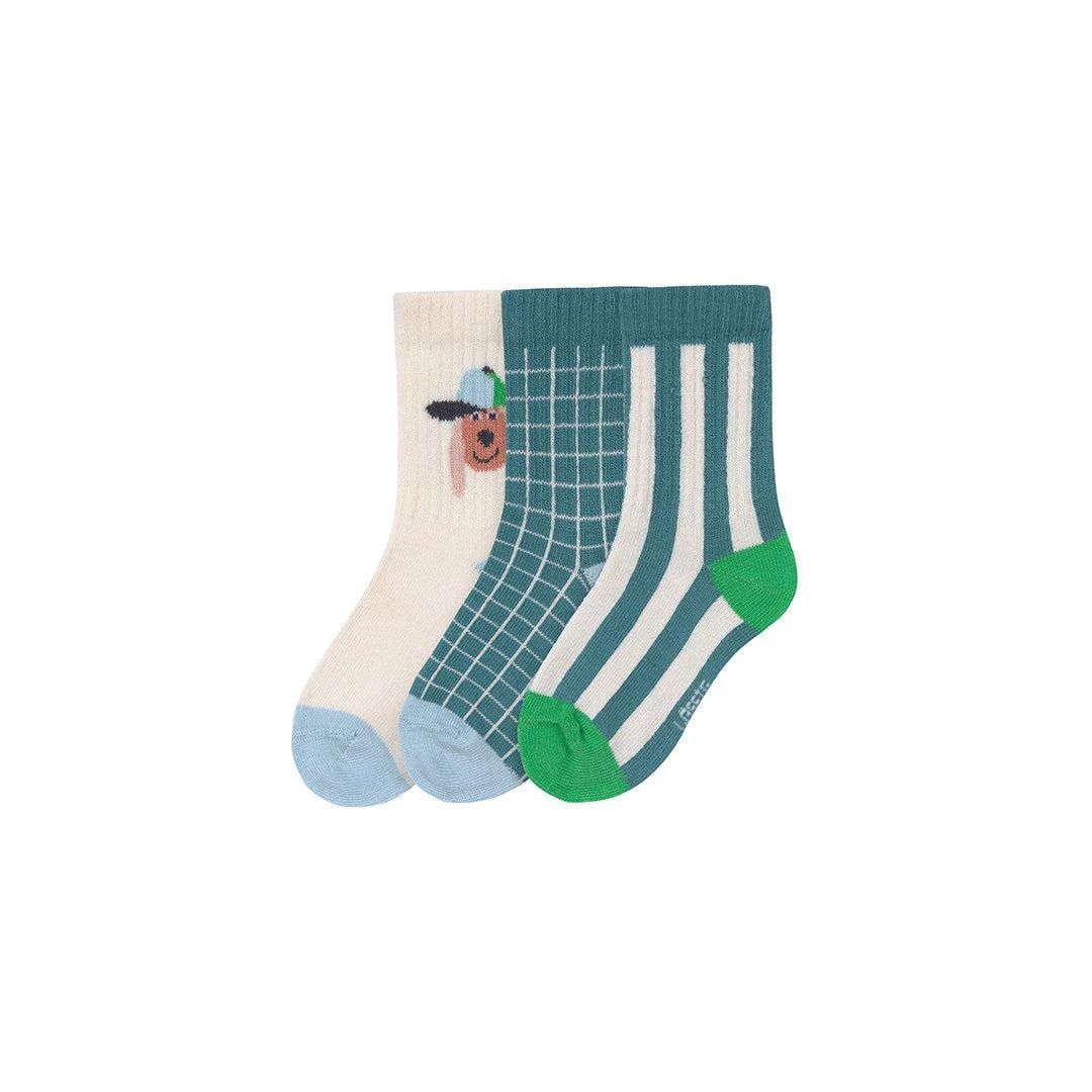 Lassig Tennis Socks GOTS 3pcs - Dog - Green