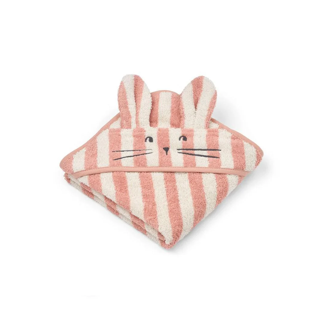 Liewood Albert Hooded Towel - Coral Blush / Creme De La Creme Stripe