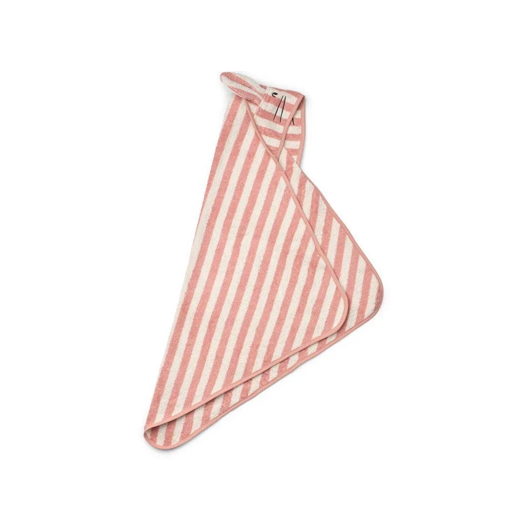 Liewood Albert Hooded Towel - Coral Blush / Creme De La Creme Stripe - Image 2