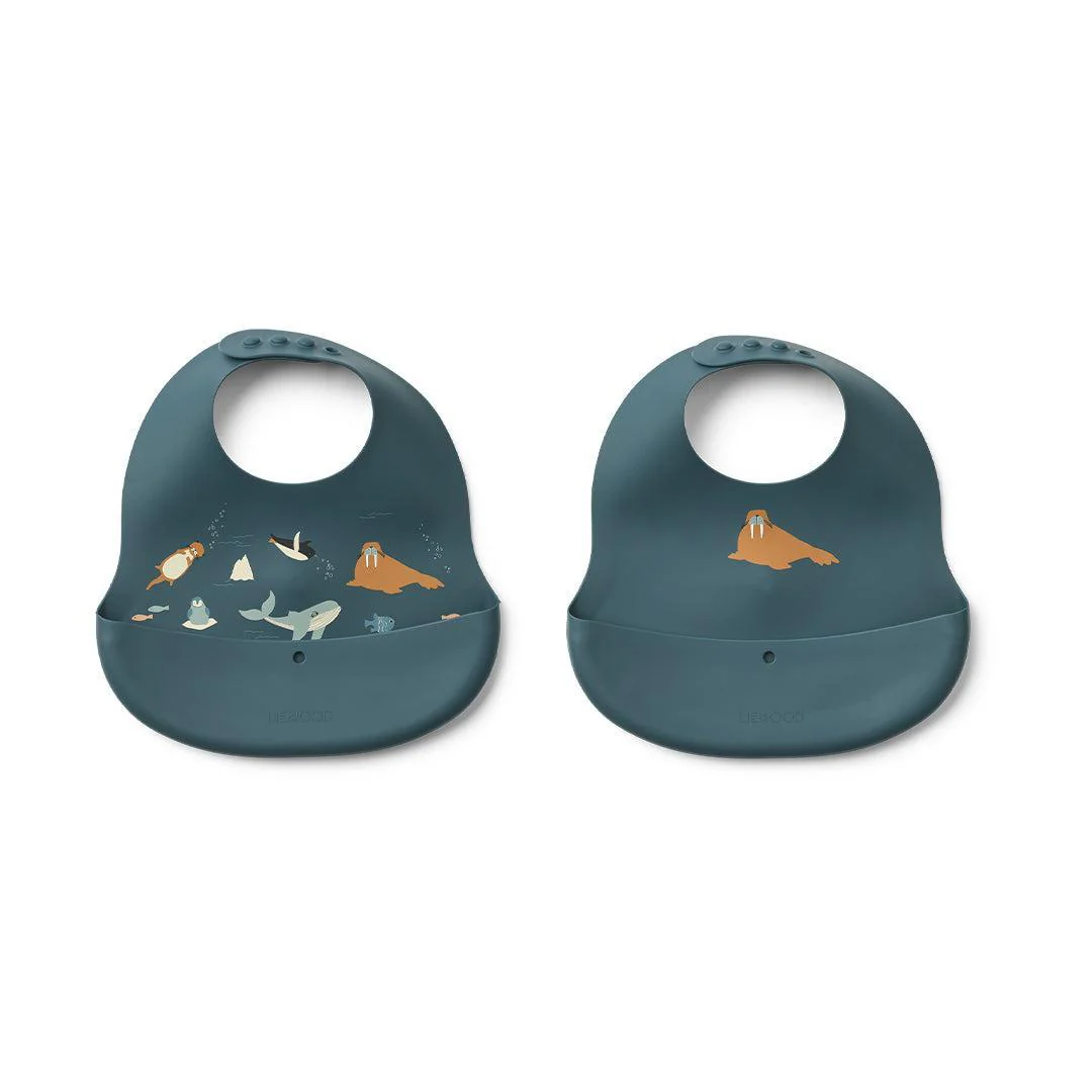 Liewood Ember Printed Bib 2-pack - Arctic Sea / Ocean View