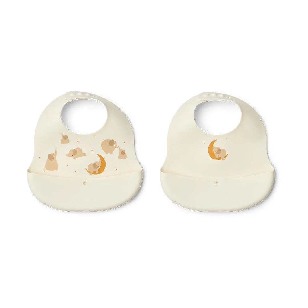 Liewood Ember Printed Bib 2-pack - Elephant / Creme De La Creme