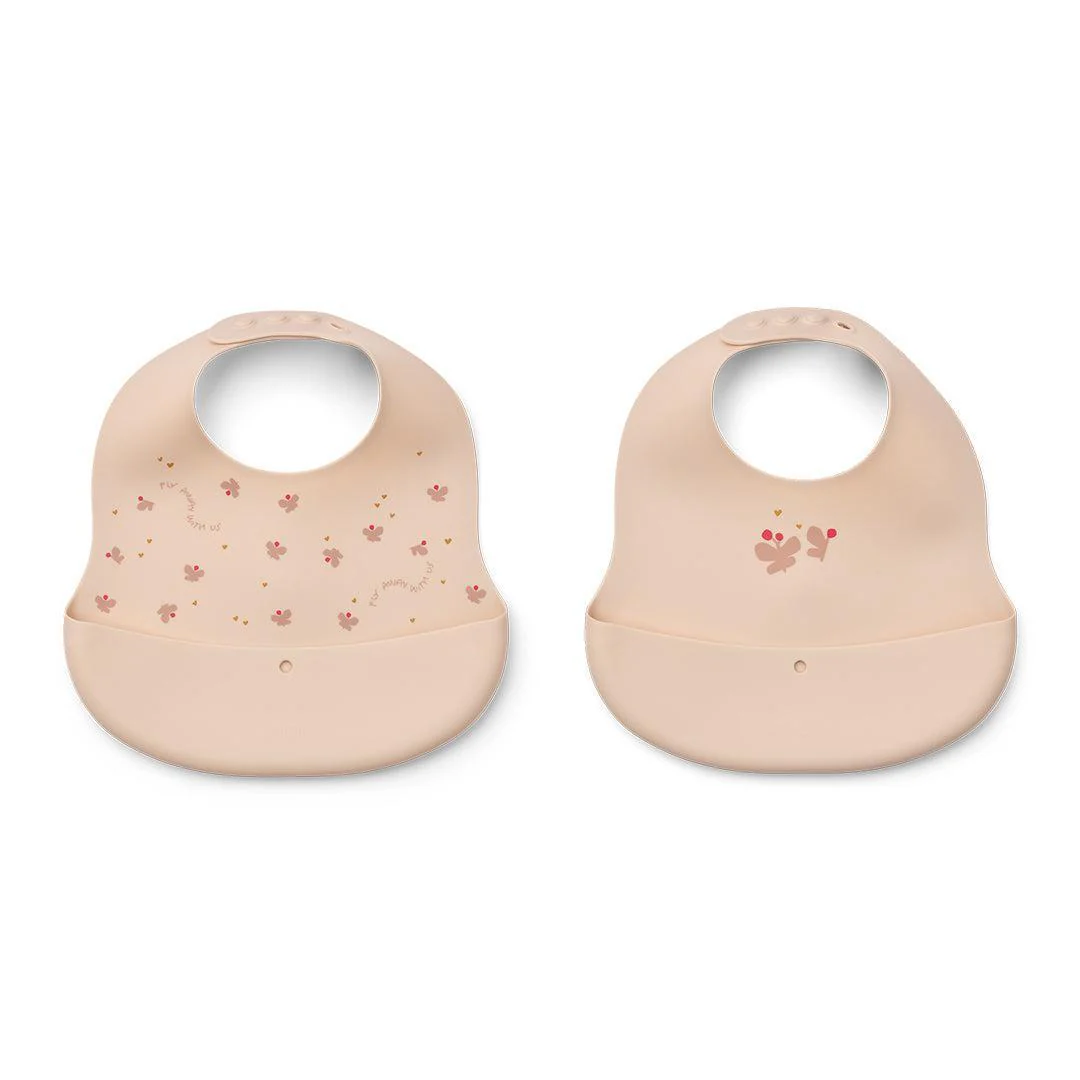 Liewood Ember Printed Bib 2-pack - Mini Butterfly / Apple Blossom