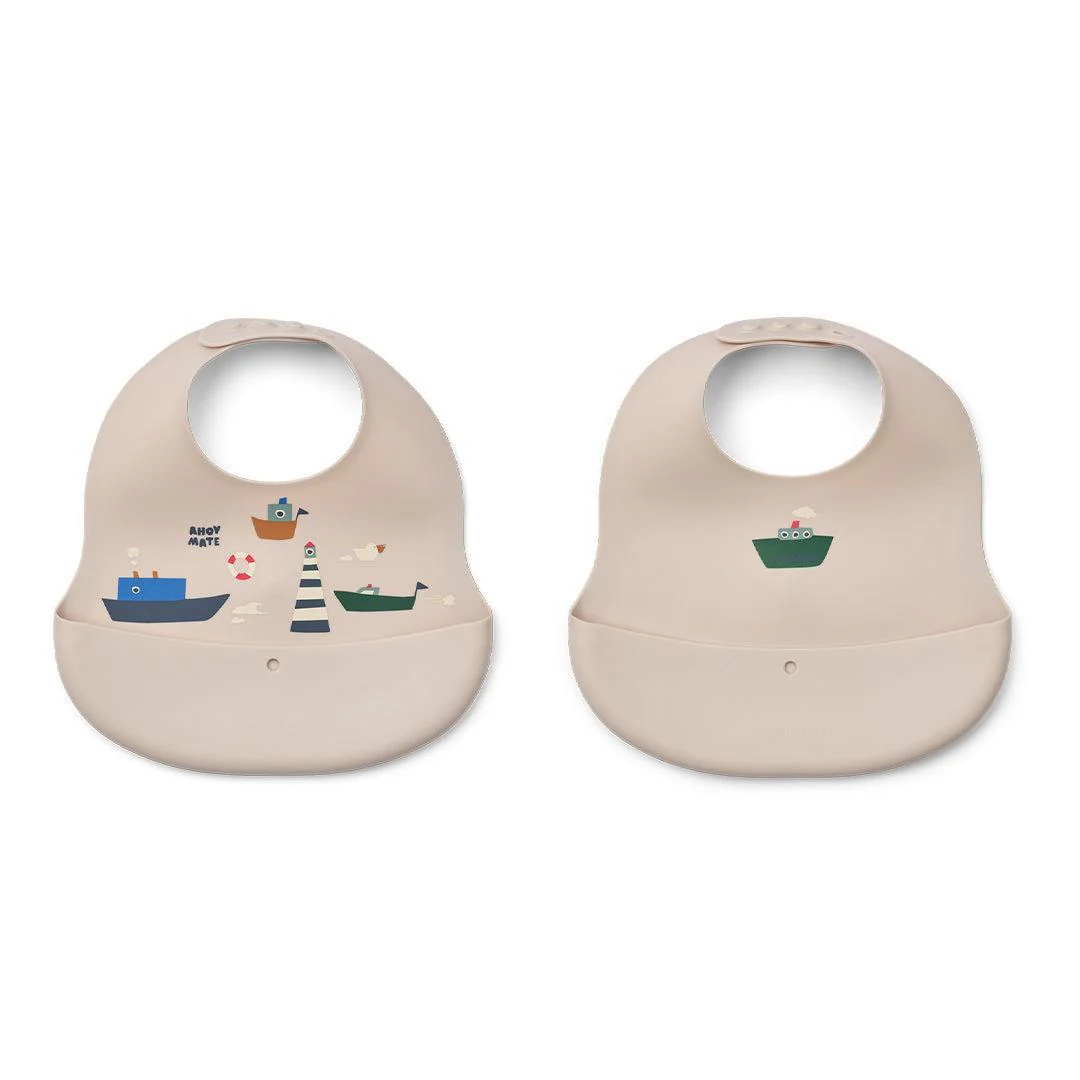 Liewood Ember Printed Bib 2-pack - Sailing / Sandy