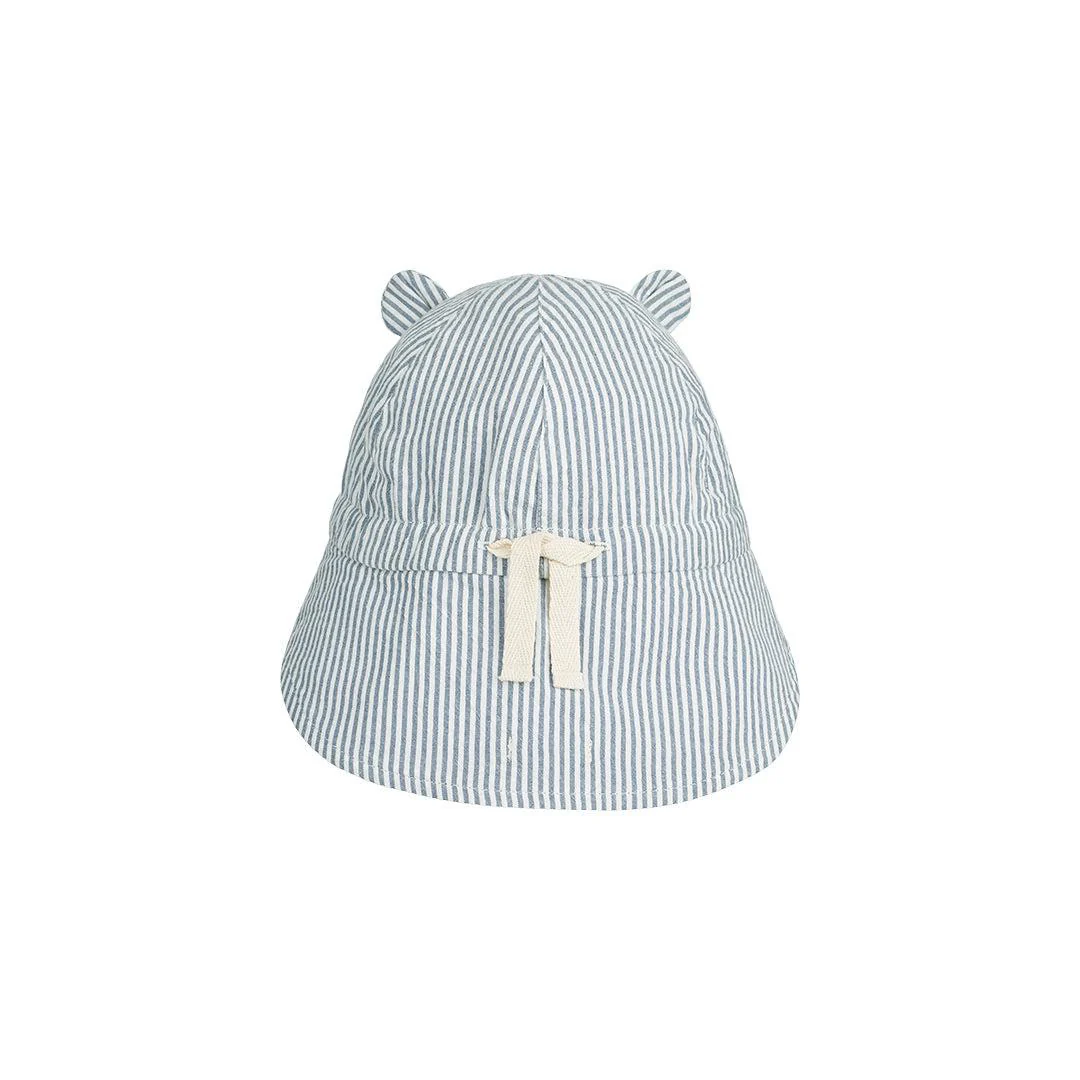 Liewood Gorm Reversible Seersucker Sun Hat (2023) - Blue Wave/Creme de la Creme - Stripe - Image 3