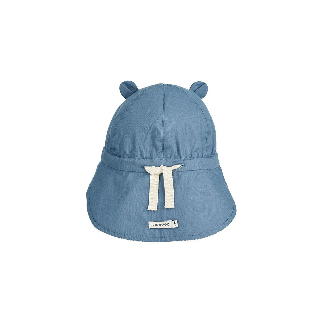 Liewood Gorm Reversible Seersucker Sun Hat (2023) - Blue Wave/Creme de la Creme - Stripe - Image 4