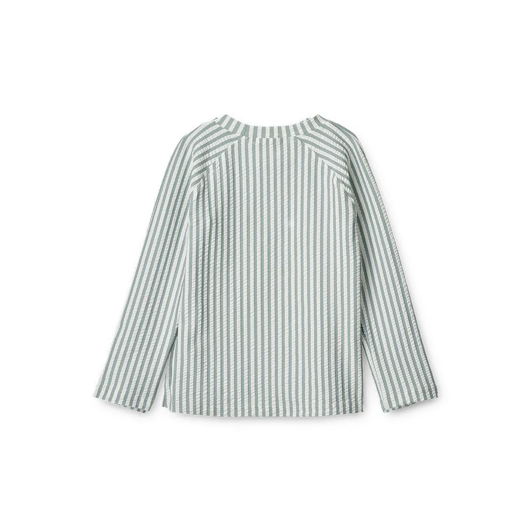 Liewood Noah Seersucker Swim Tee - Sea Blue Stripe - White - Image 2