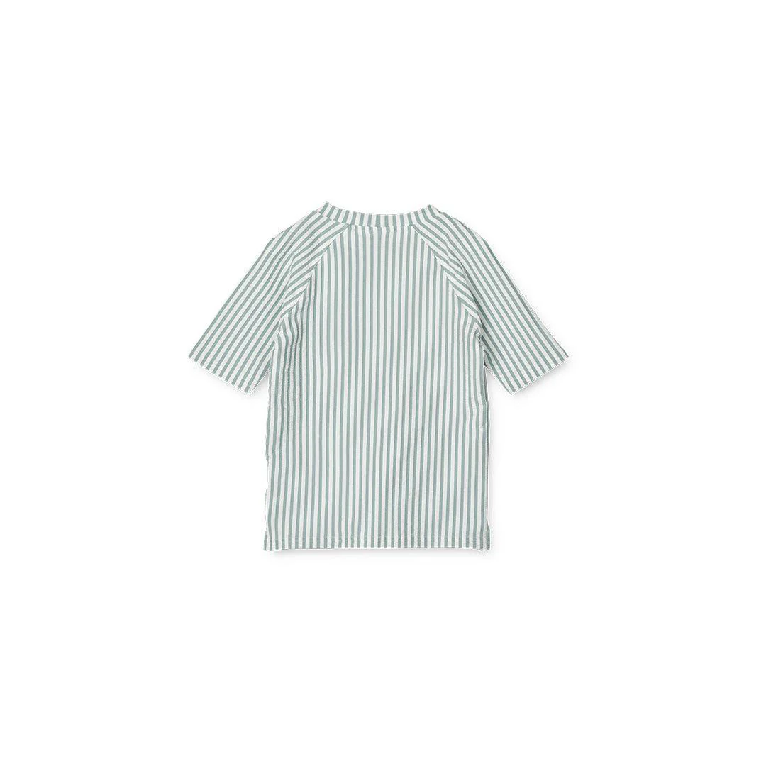 Liewood Noah Swim Tee Seersucker - Sea Blue/White - Stripe - Image 2