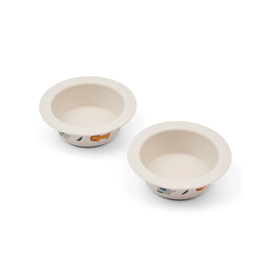 Liewood Peony Printed Suction Bowl 2-Pack - Safari Sandy Mix
