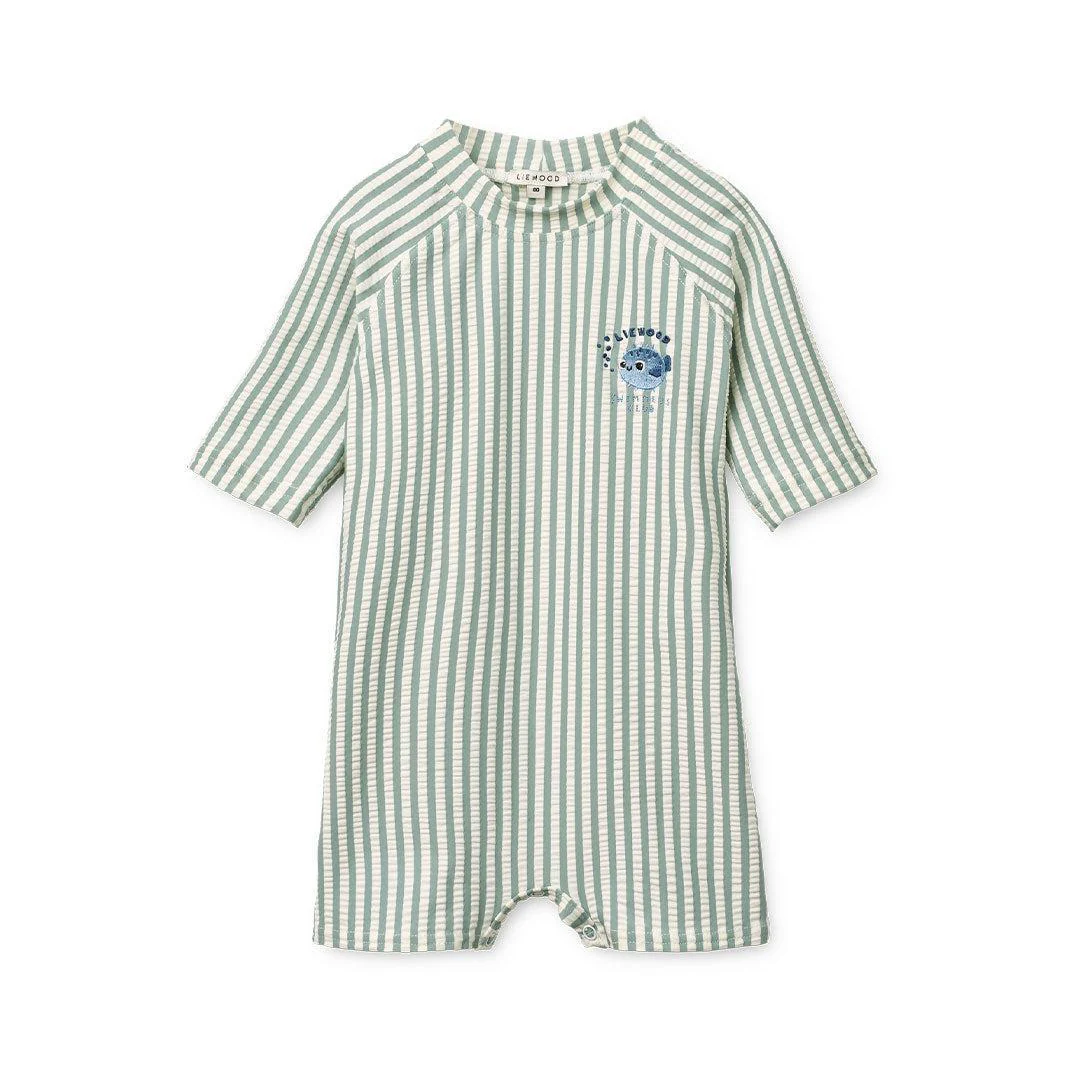 Liewood Thor Seersucker Baby Swim Jumpsuit - Peppermint / Sandy
