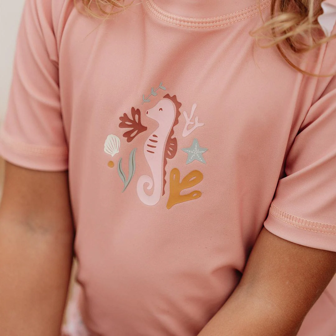 Little Dutch Short Sleeves Swim T-Shirt - Seahorse Pink - Image 3