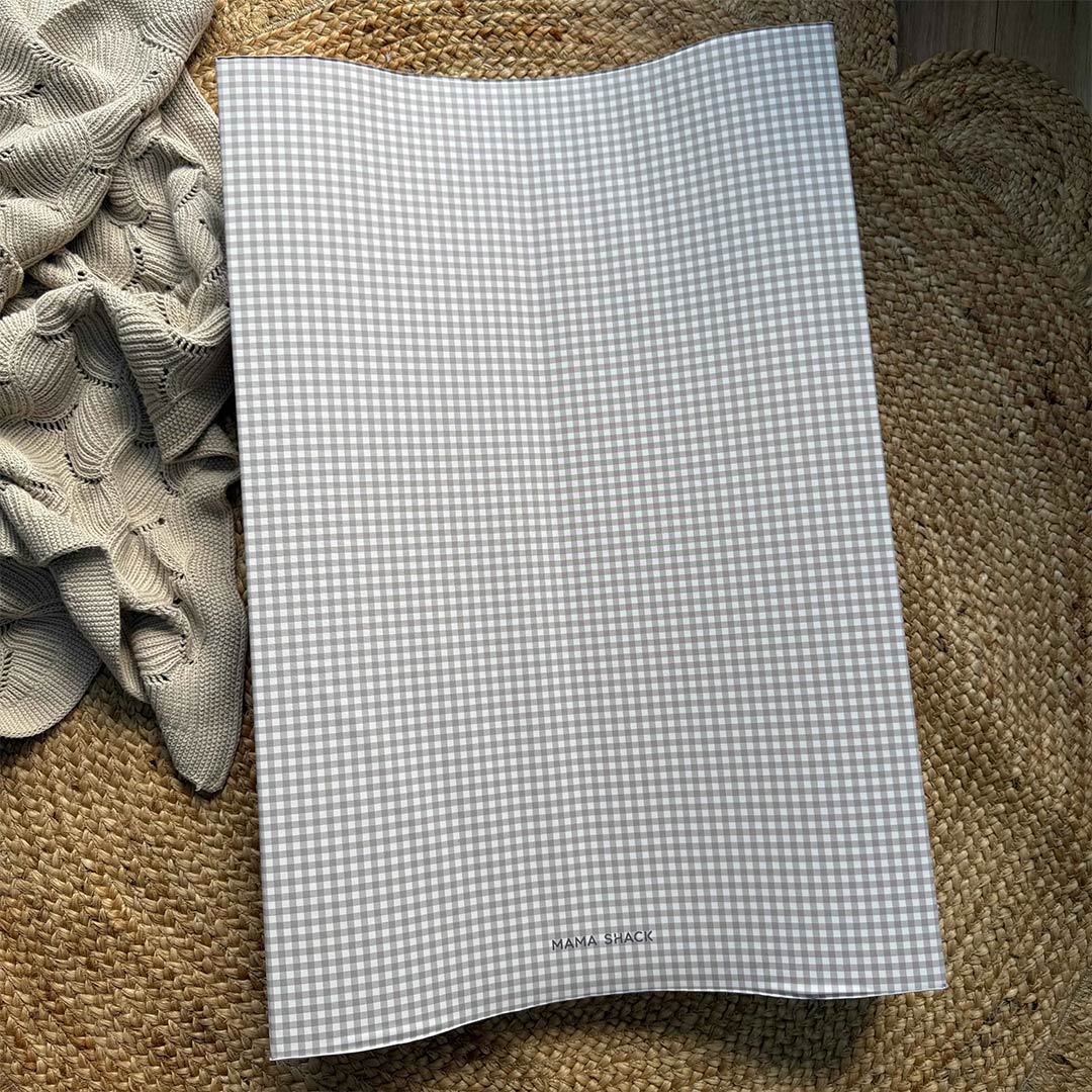 Mama Shack Anti Roll Wedge Changing Mat - Greige Gingham - Image 2