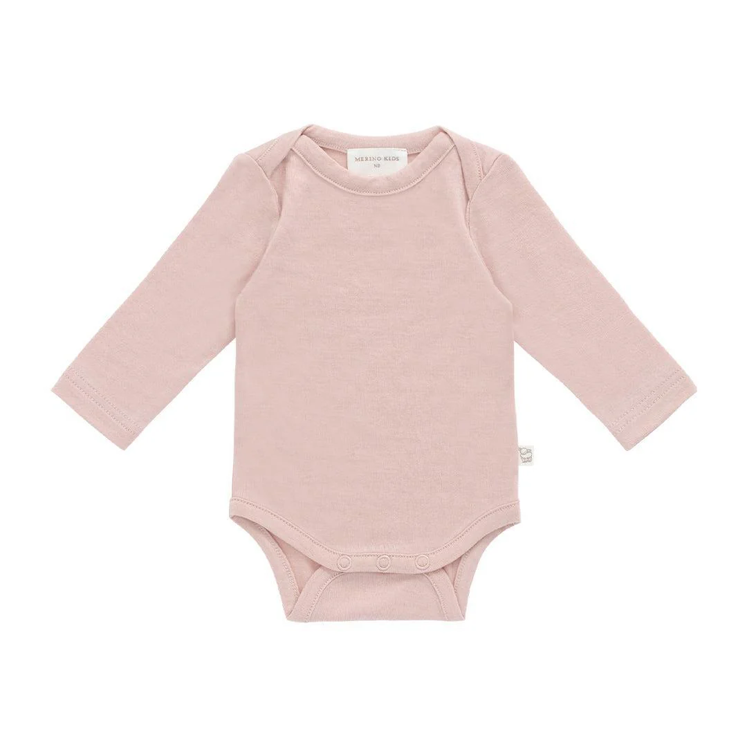 Merino Kids Merino Long Sleeve Envelope Bodysuit - Cloud Pink