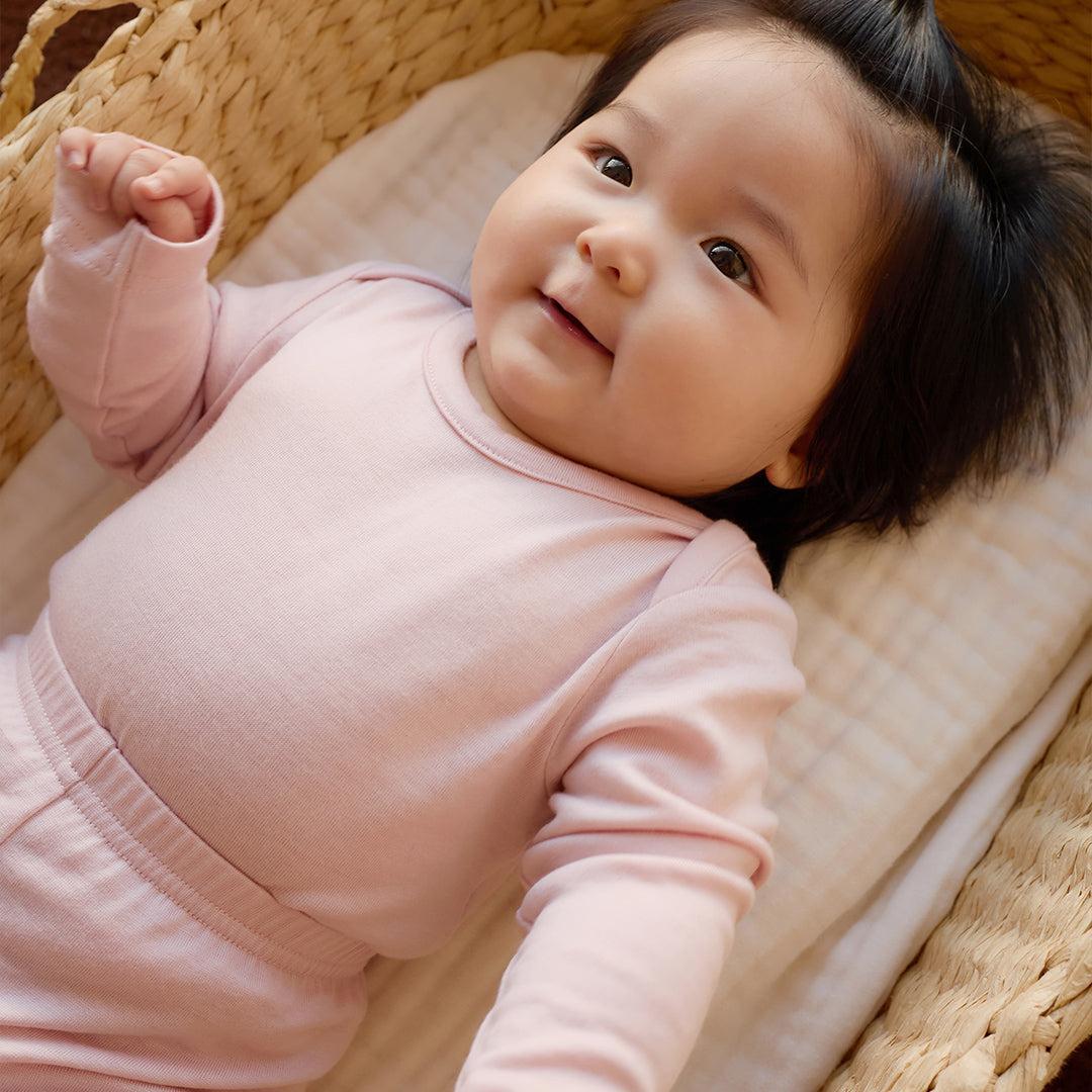 Merino Kids Merino Long Sleeve Envelope Bodysuit - Cloud Pink - Image 2