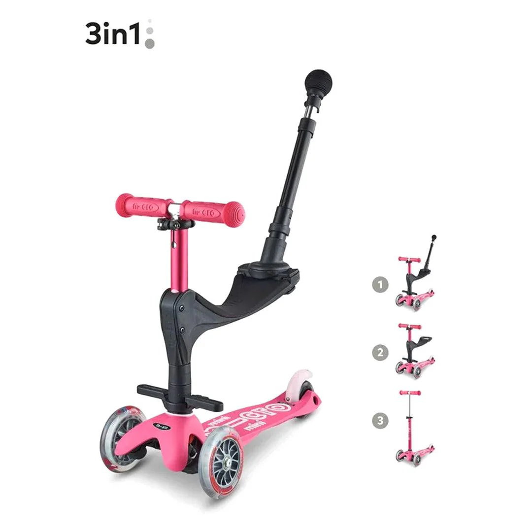 Micro Scooters 3 In 1 Deluxe Plus Scooter + Push Handle - Pink
