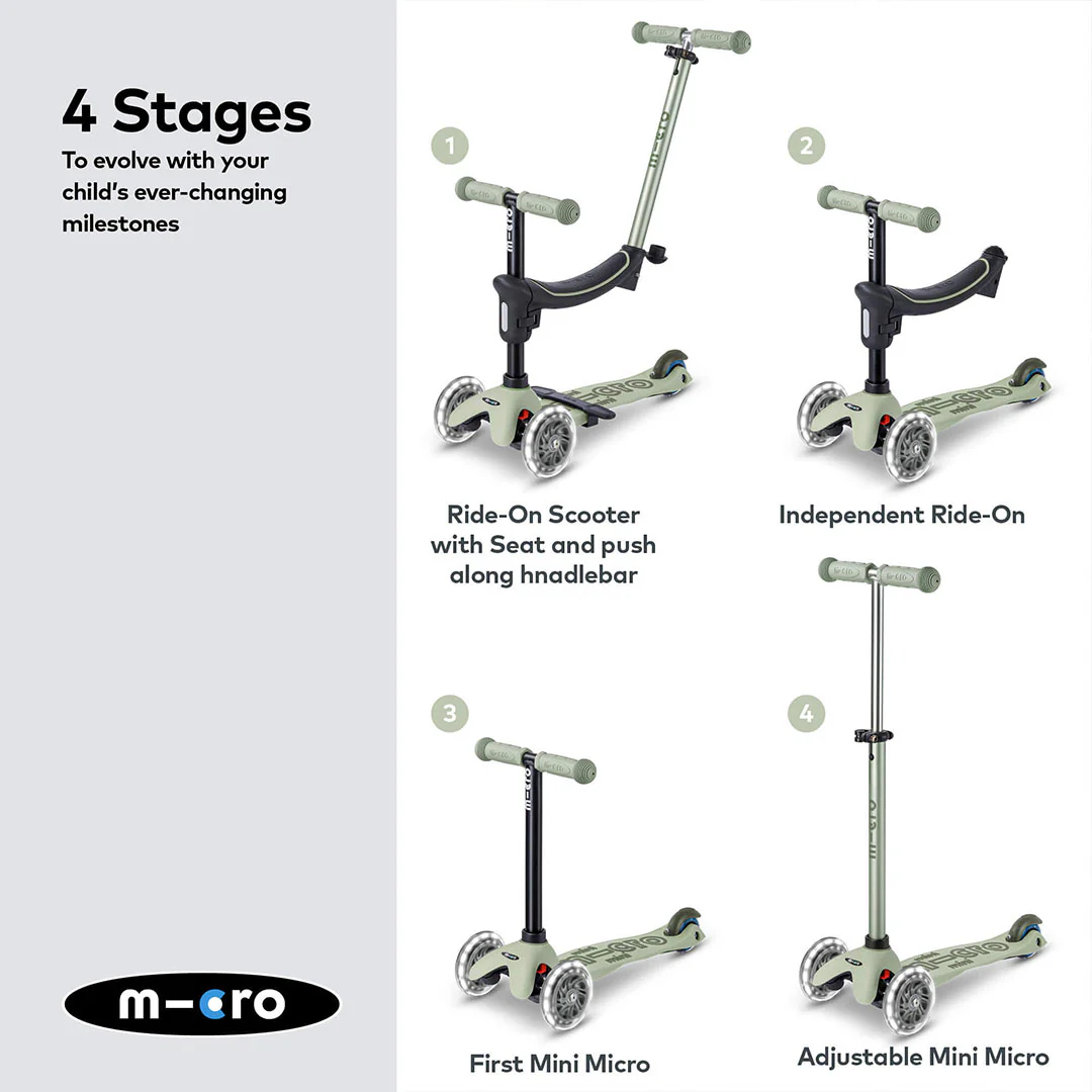 Micro Scooters Mini 2 Grow Deluxe LED Clip Seat V2 Scooter - Sage Green - Image 2