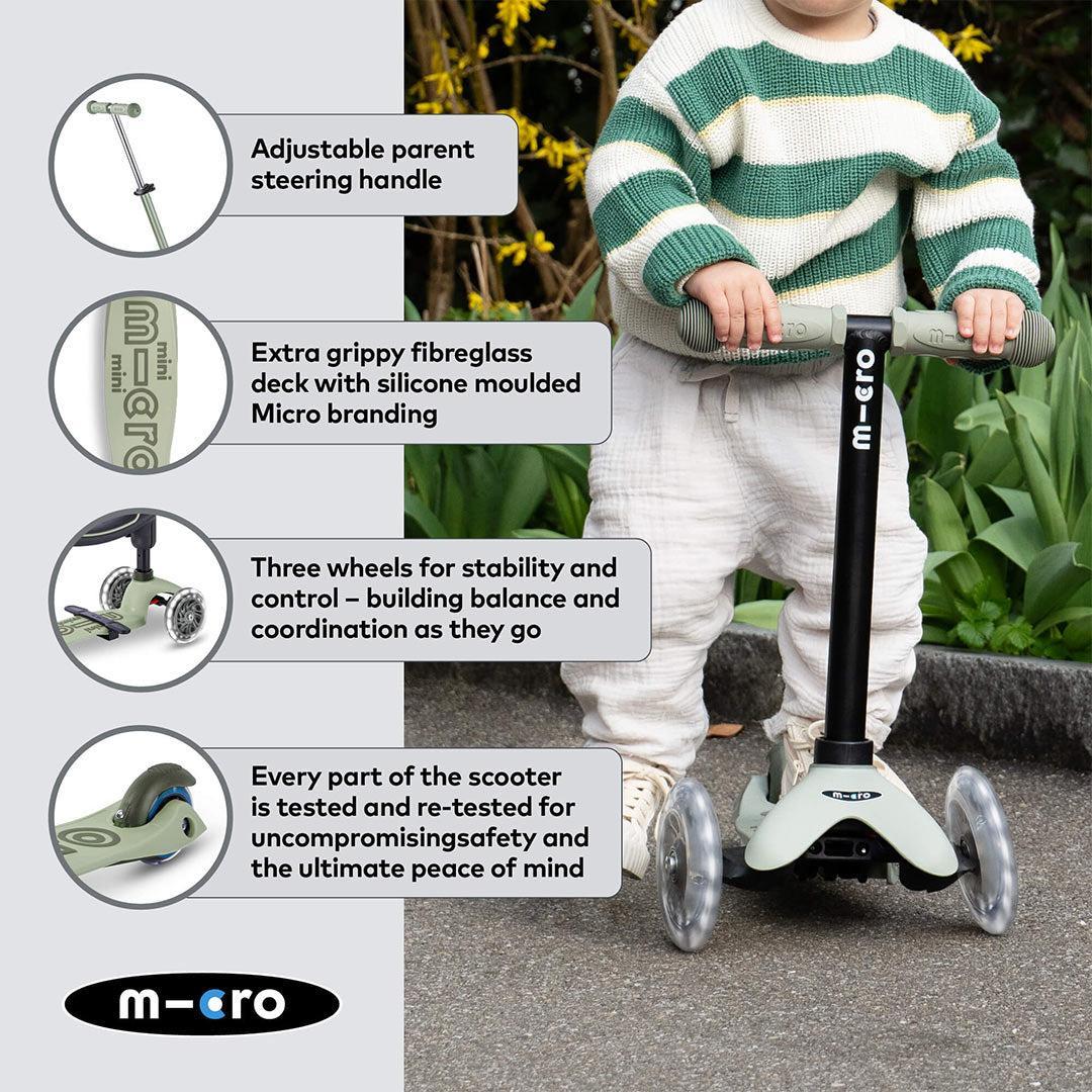 Micro Scooters Mini 2 Grow Deluxe LED Clip Seat V2 Scooter - Sage Green - Image 7
