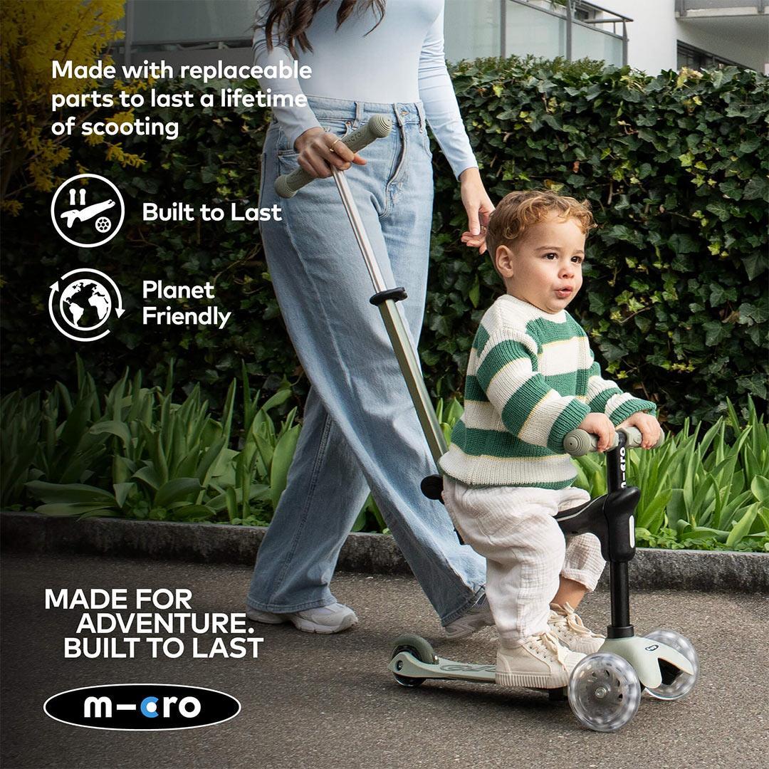 Micro Scooters Mini 2 Grow Deluxe LED Clip Seat V2 Scooter - Sage Green - Image 9