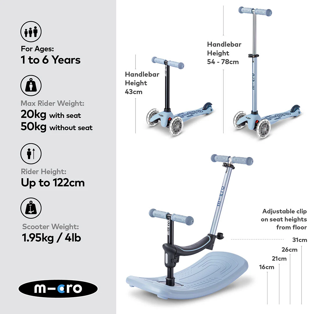 Micro Scooters Mini Deluxe LED Rock And Go Scooter - Soft Blue - Image 3