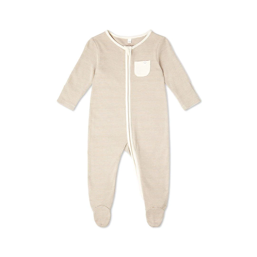 MORI Clever Zip Sleepsuit - Oatmeal Stripe