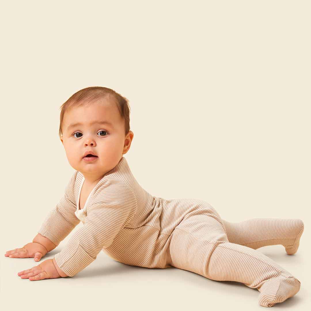 MORI Clever Zip Sleepsuit - Oatmeal Stripe - Image 2