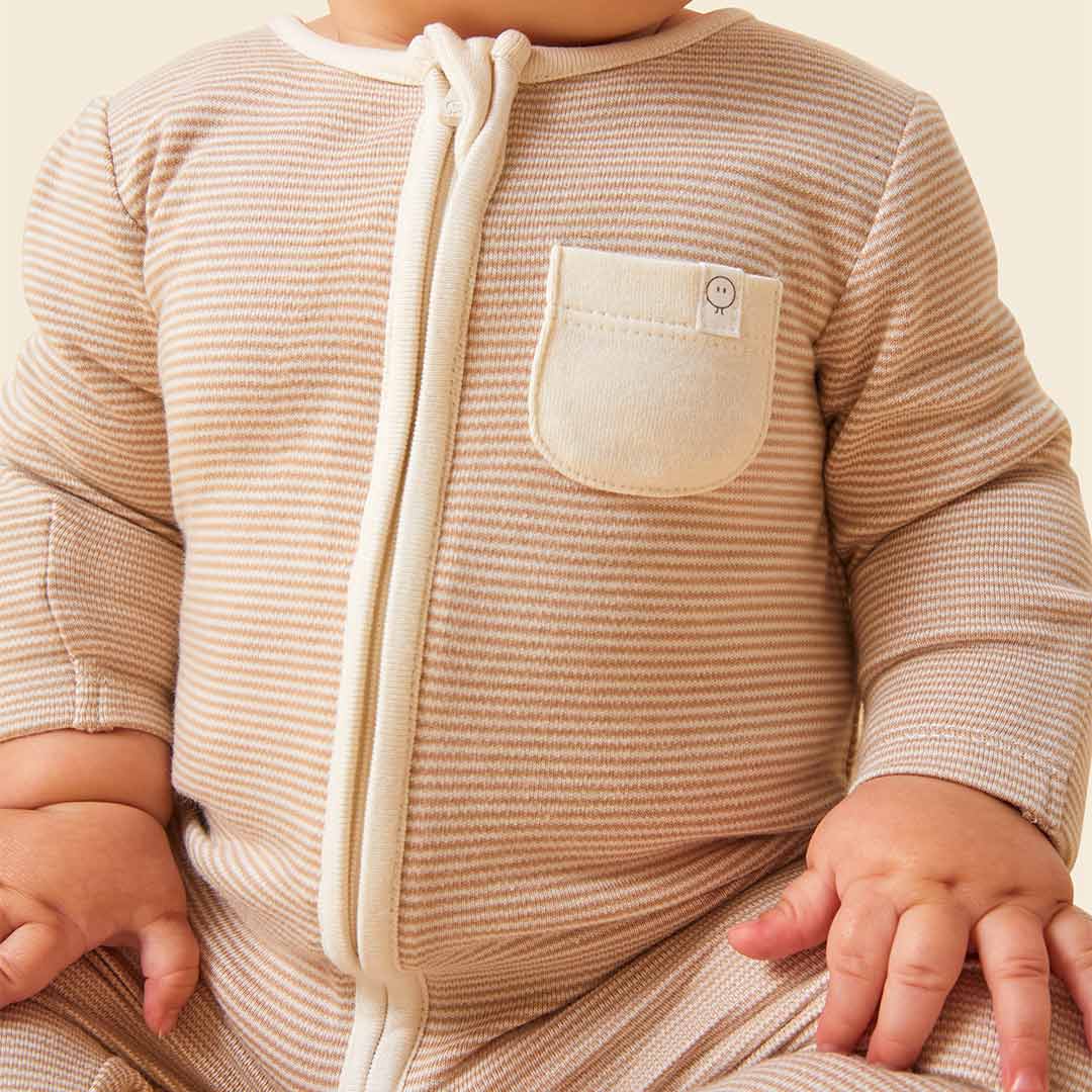 MORI Clever Zip Sleepsuit - Oatmeal Stripe - Image 3