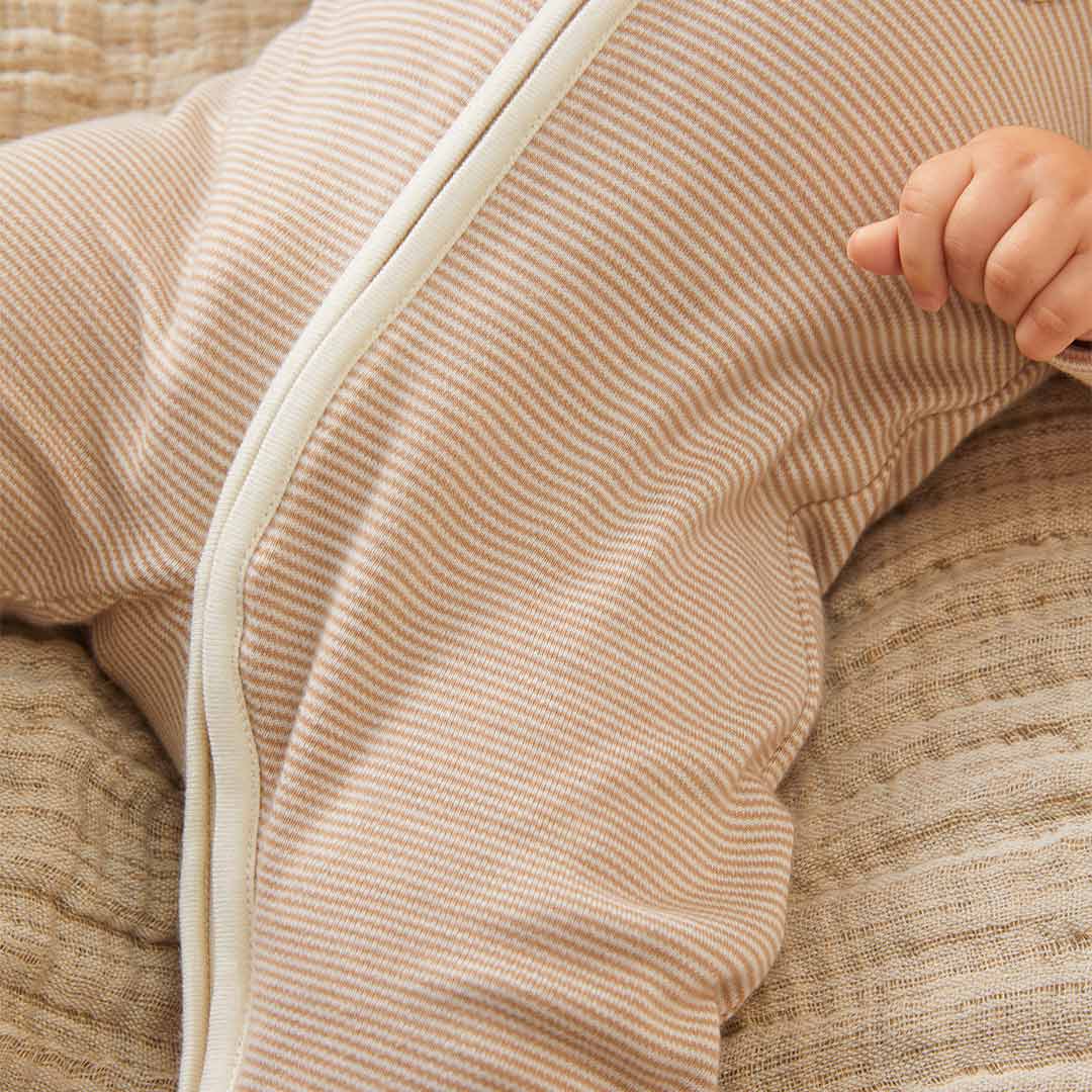 MORI Clever Zip Sleepsuit - Oatmeal Stripe - Image 6