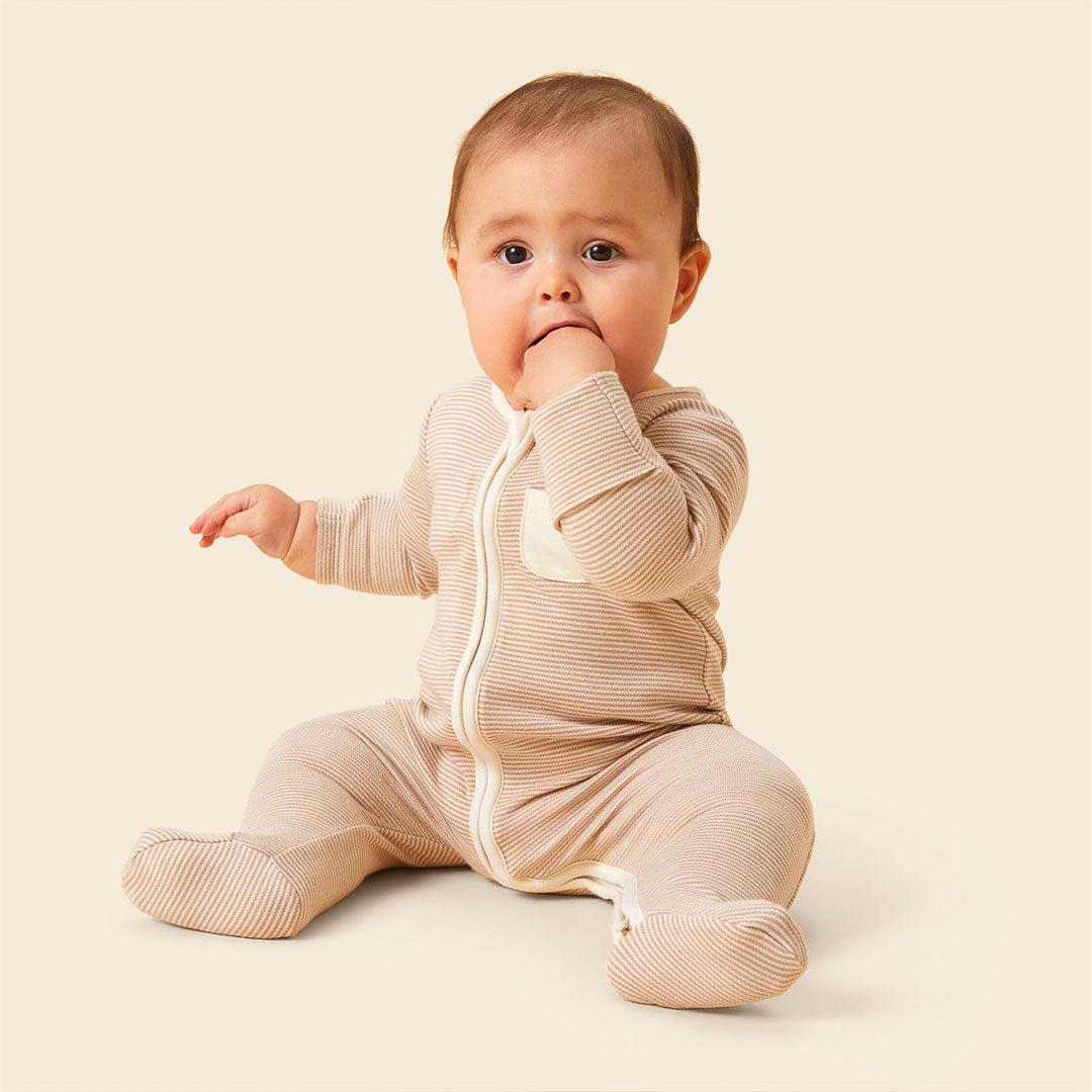 MORI Clever Zip Sleepsuit - Oatmeal Stripe - Image 7