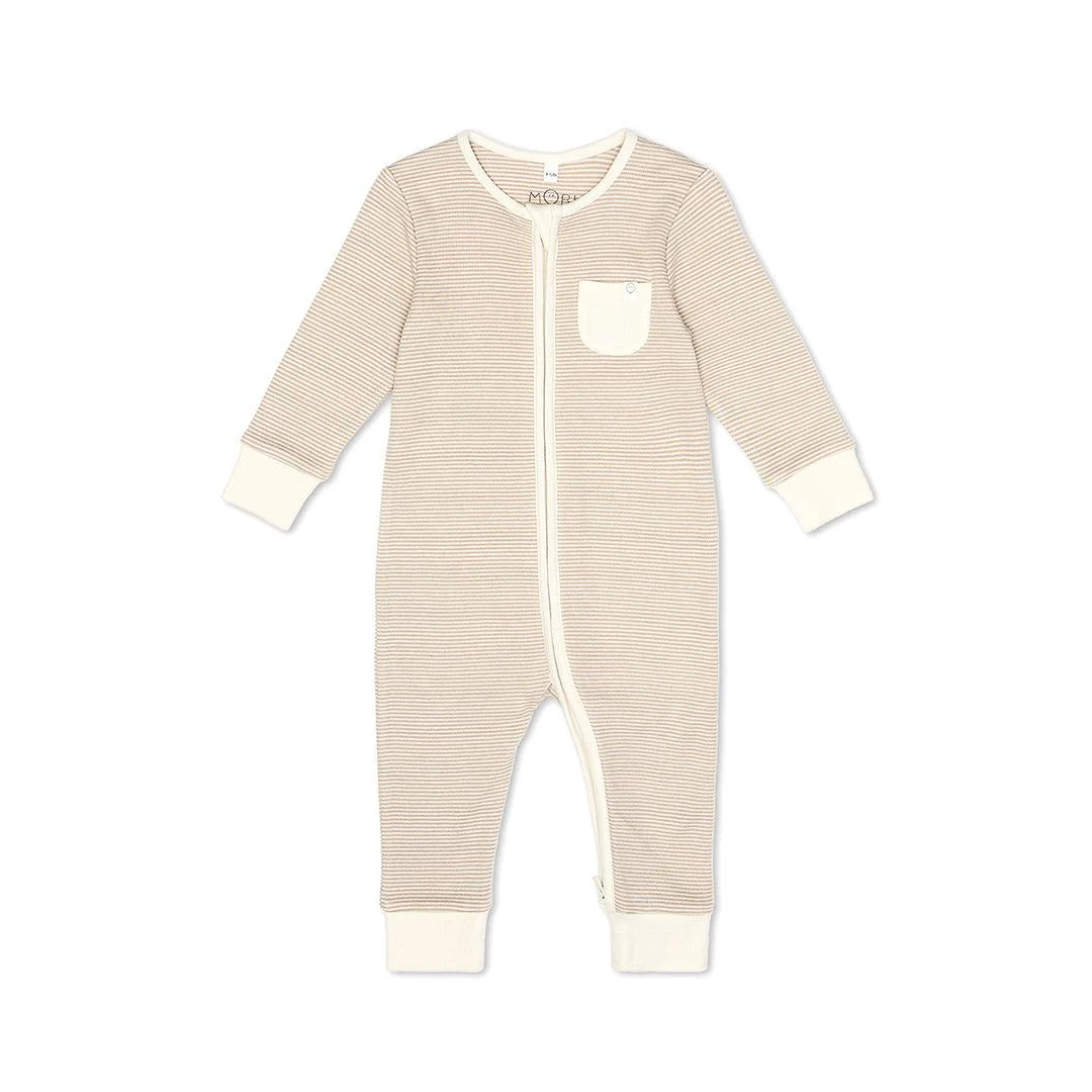 MORI Clever Zip Sleepsuit - Oatmeal Stripe - Image 8