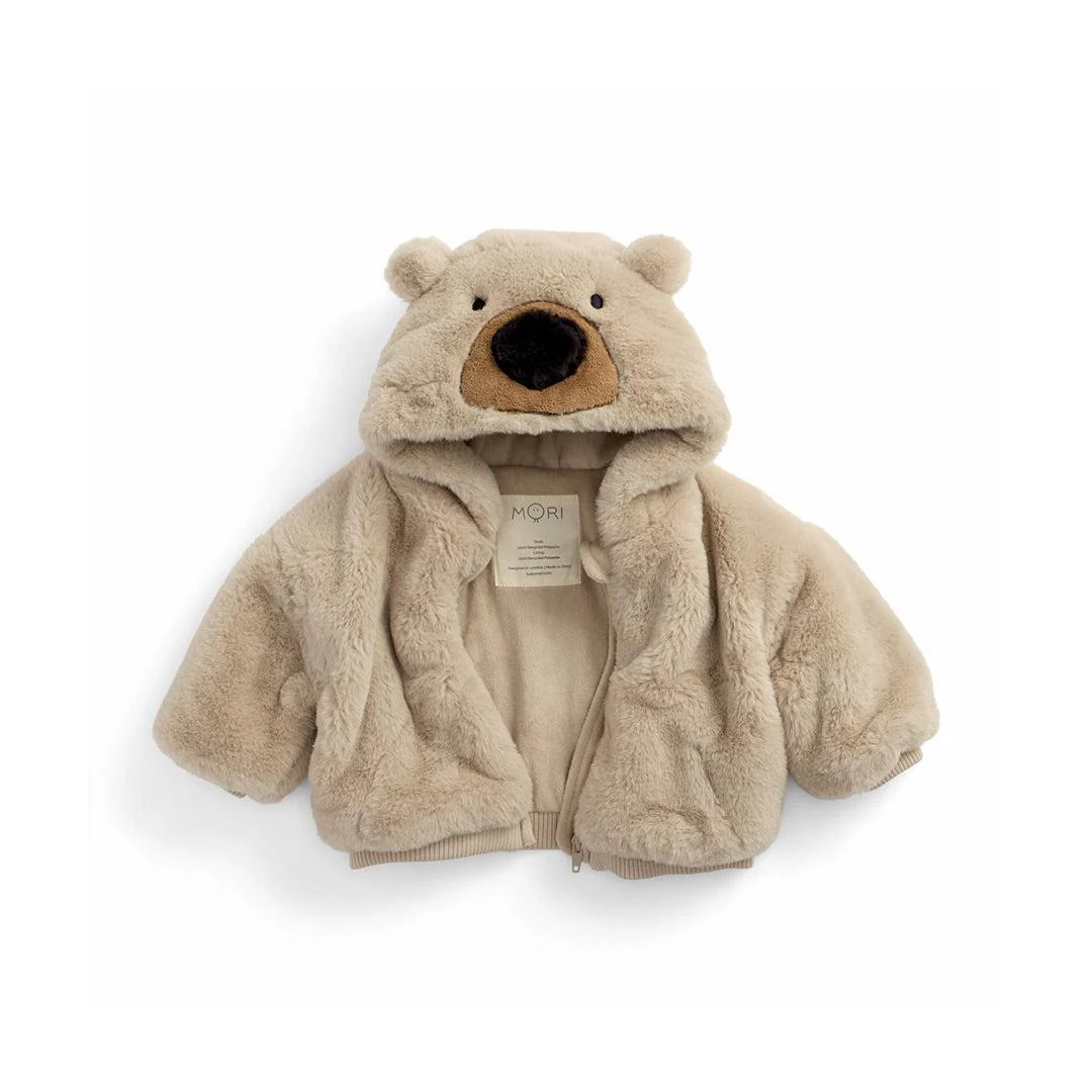 MORI Faux Fur Bear Hooded Jacket - Beige - Image 2